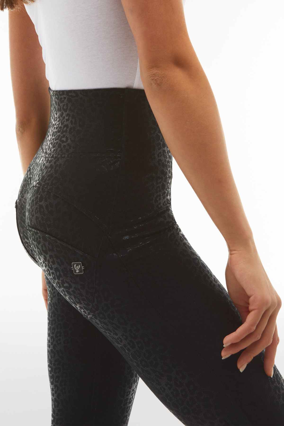 Freddy WR.UP® black metallic leopard print super high waist trousers – view 2