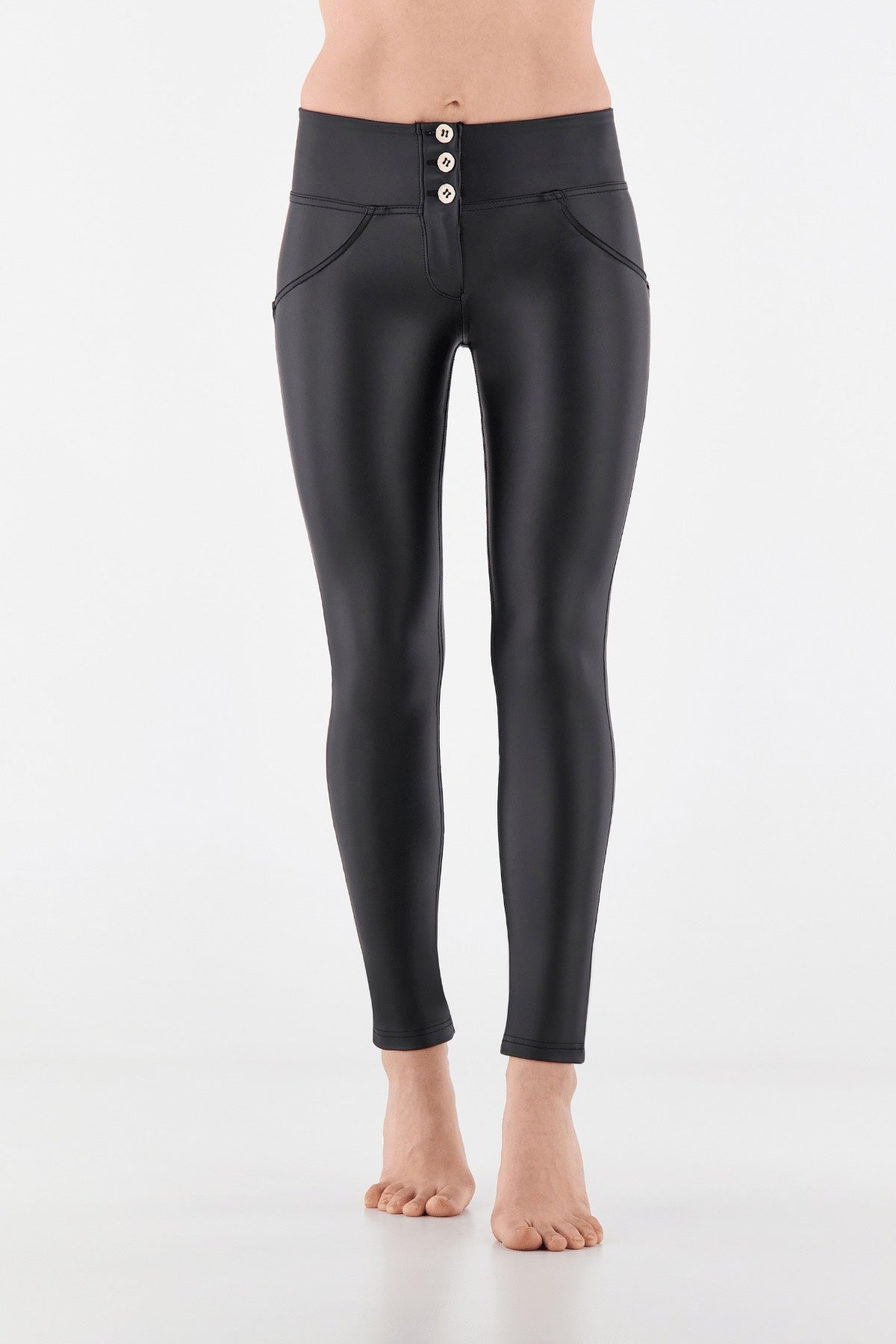 Freddy WR.UP® black faux leather 3 button high waist trousers – view 5