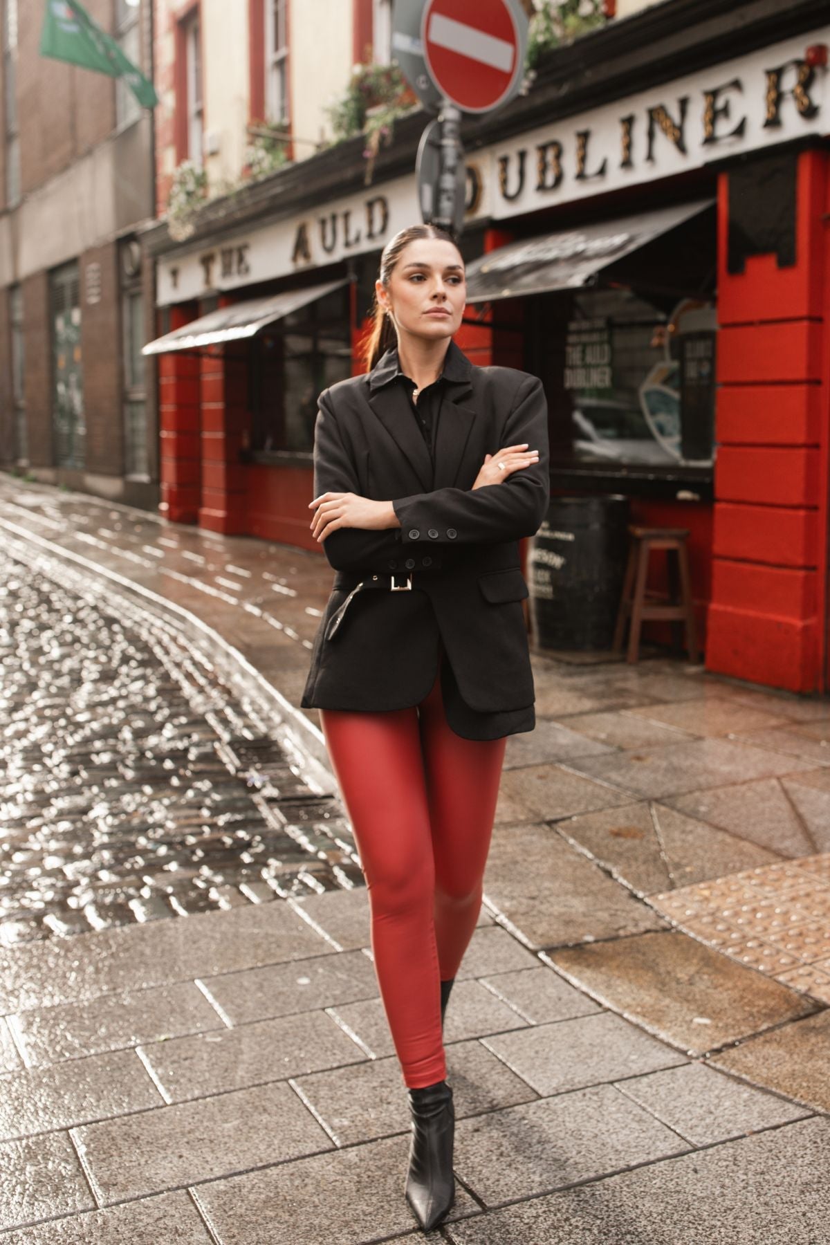 Red Faux Leather High Waist Ankle length