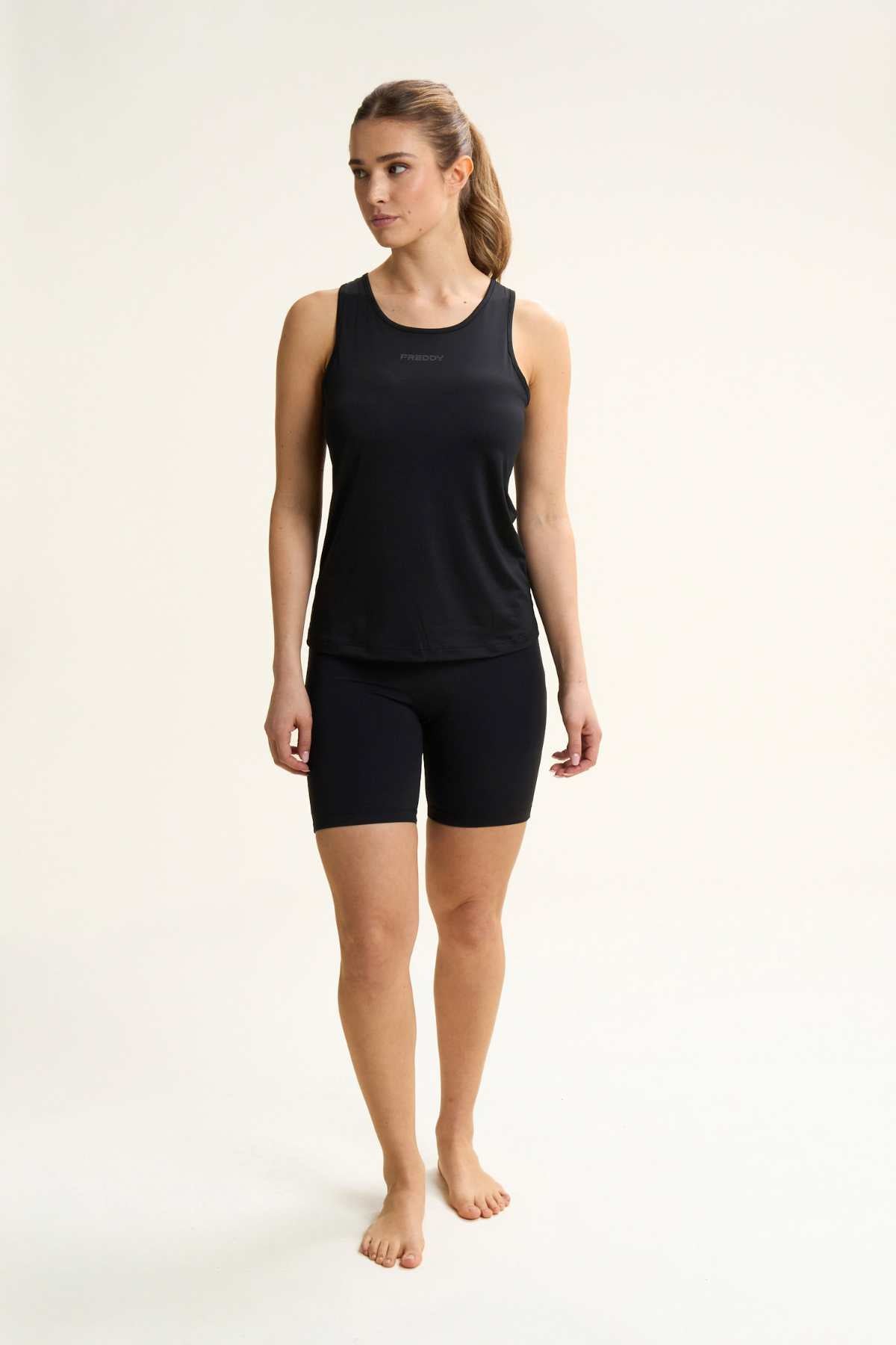 High Rise DIWO Sports Shorts Black & White Crossband Detail