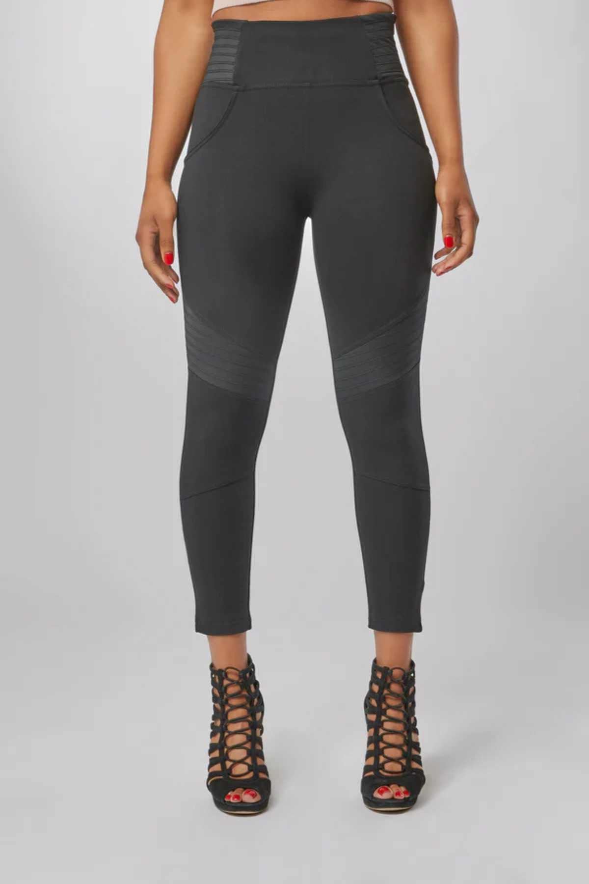 Ankle Length Biker Detail Black High Rise with Side Zip