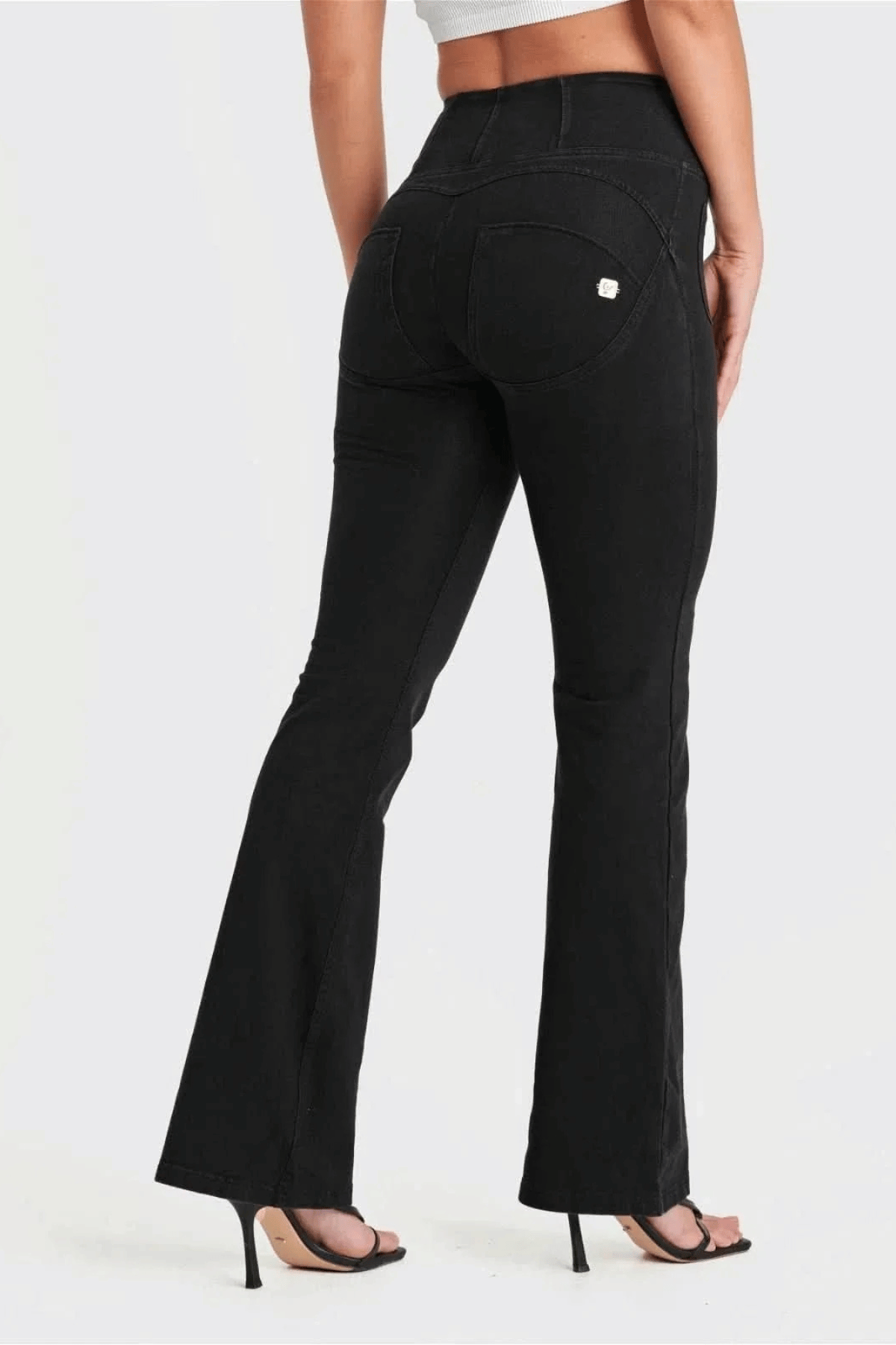 Black Denim Flares with Pockets High Waist