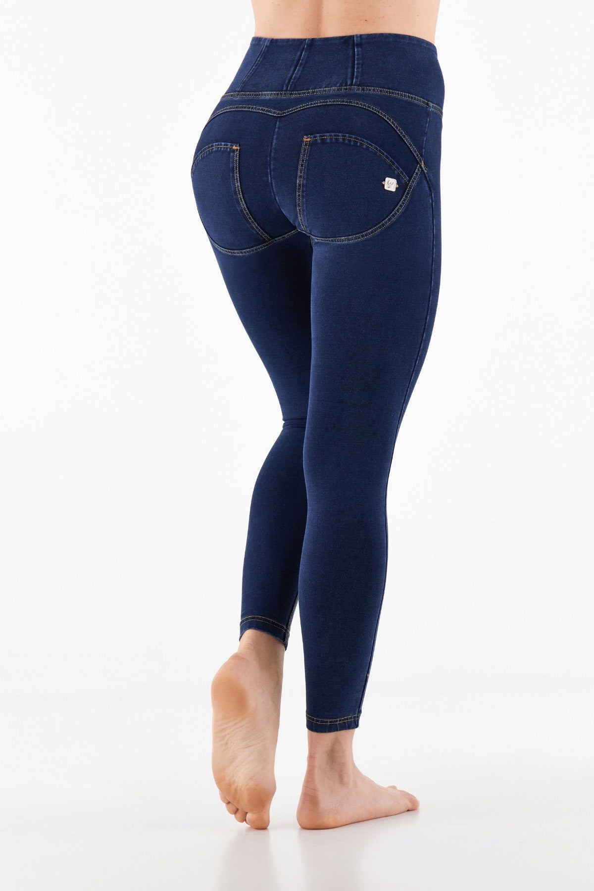 Dark Denim Yellow Stitch High Waist Full Length