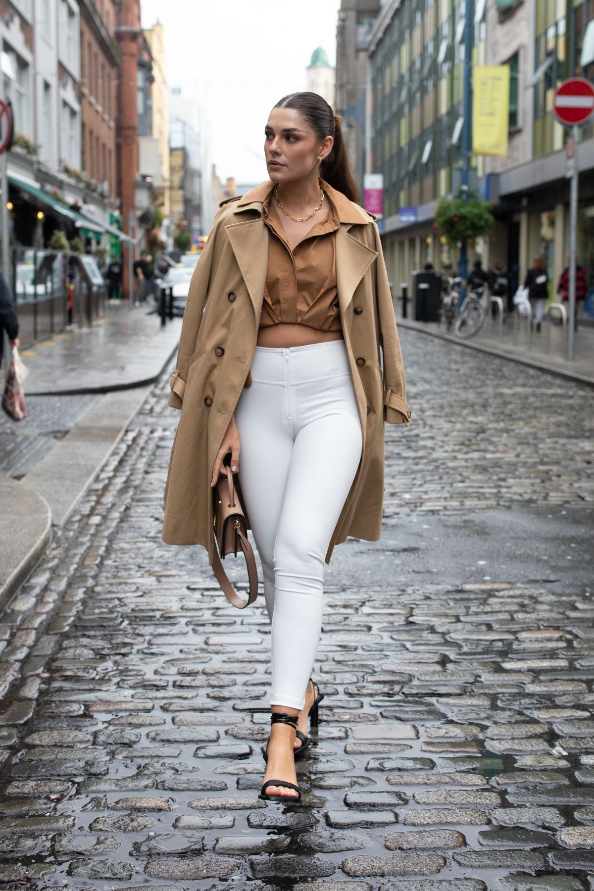 White Faux Leather High Waist Ankle Length