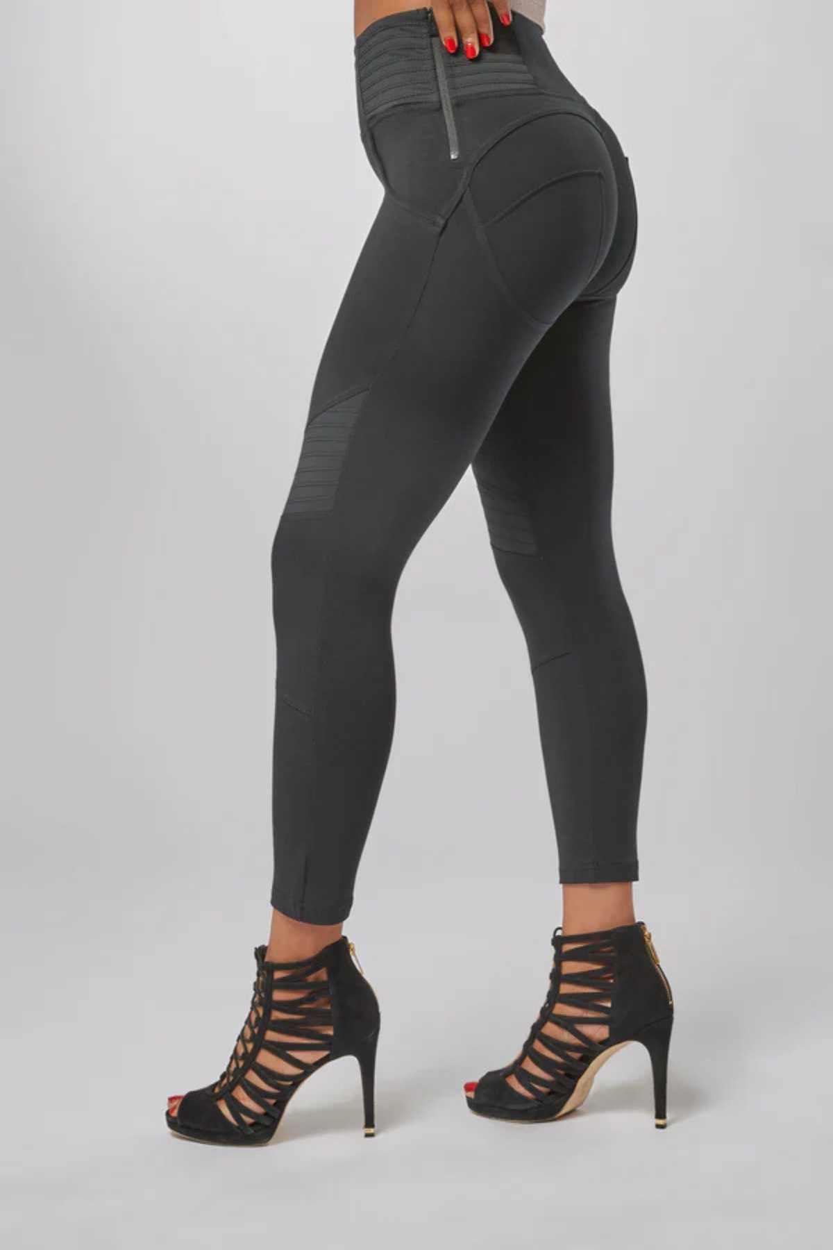 Ankle Length Biker Detail Black High Rise with Side Zip