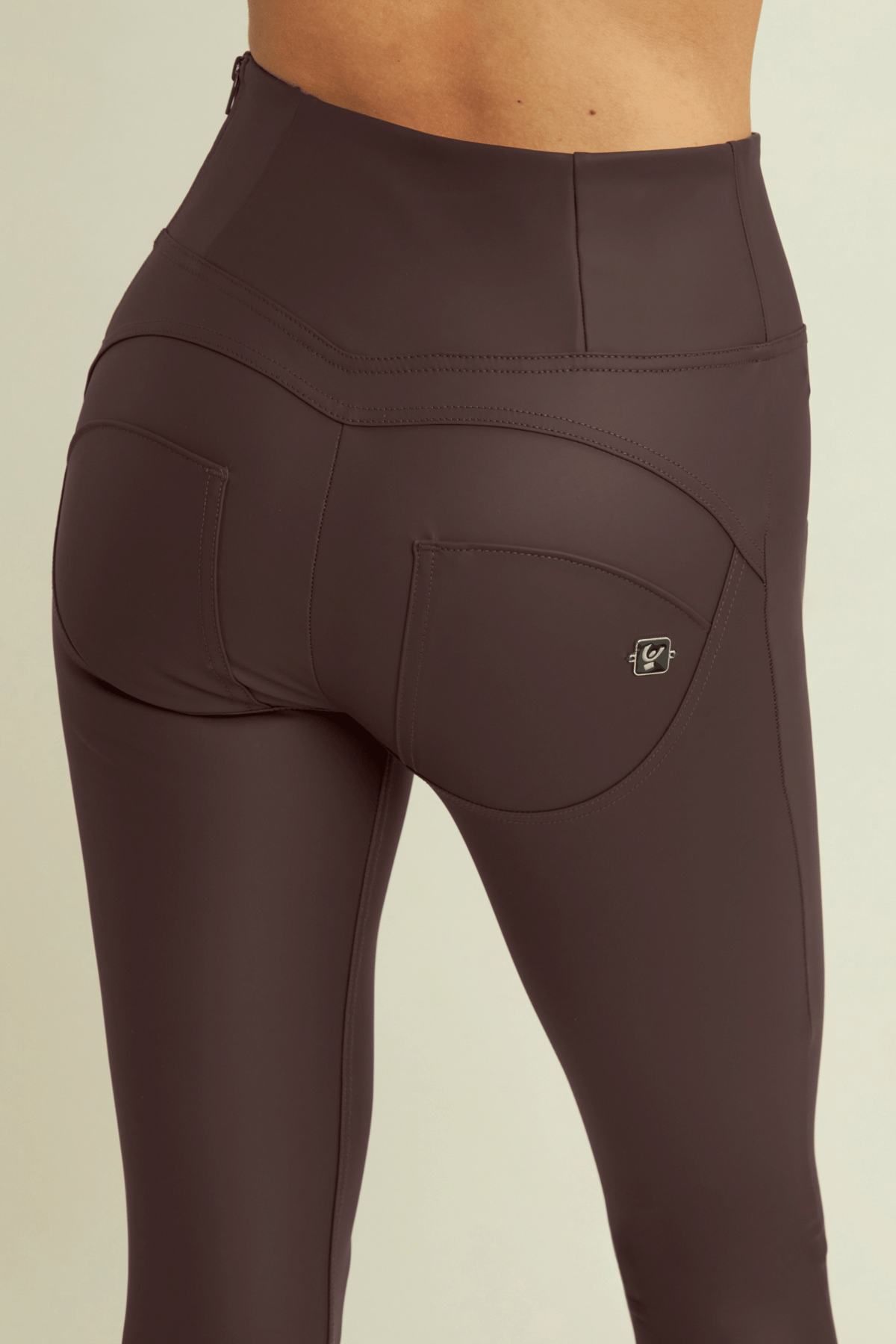 Lace Up Front Detail Leather High Waist Chocolate Brown Ankle Length