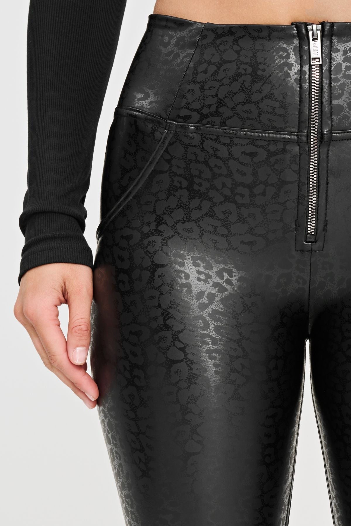 Freddy WR.UP® leopard print black faux leather high waist trousers – view 4