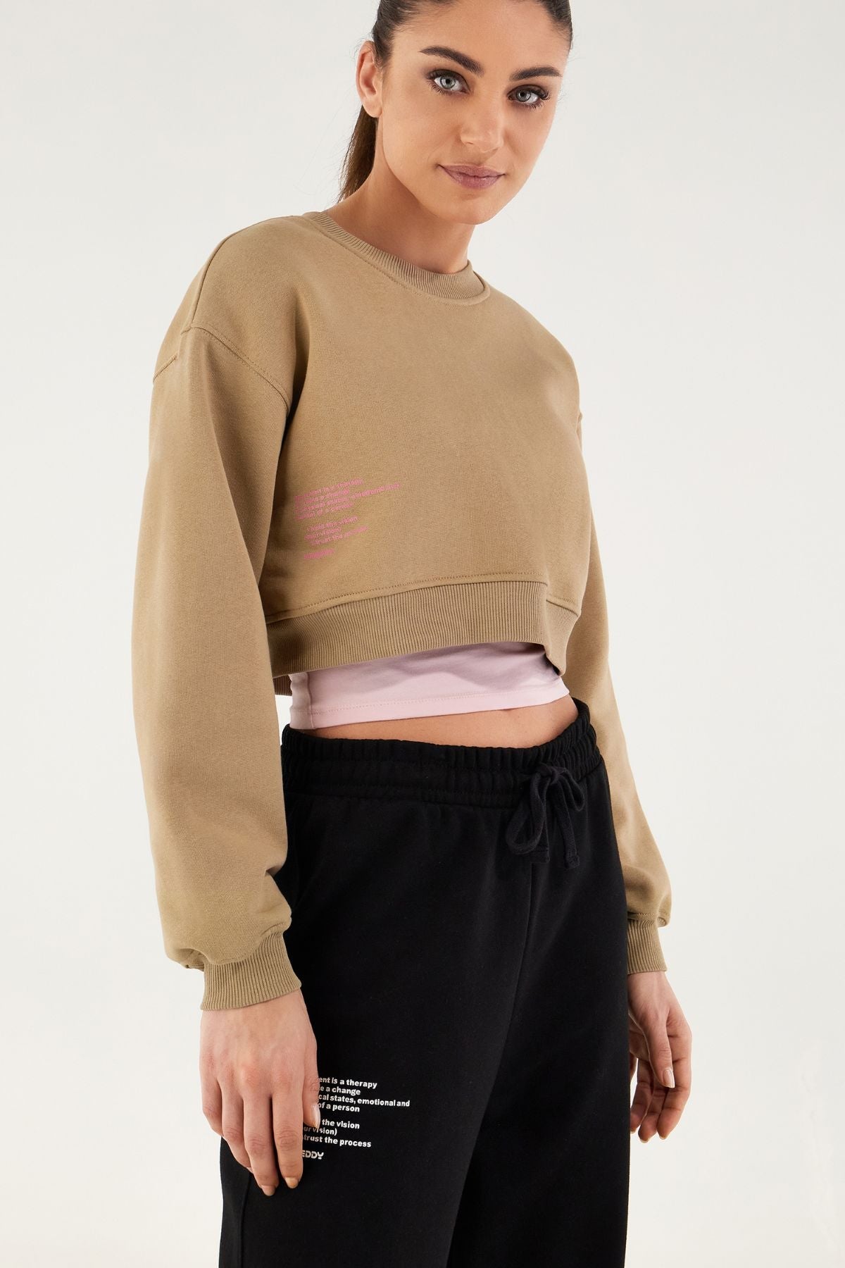 Beige Cropped Sweatshirt