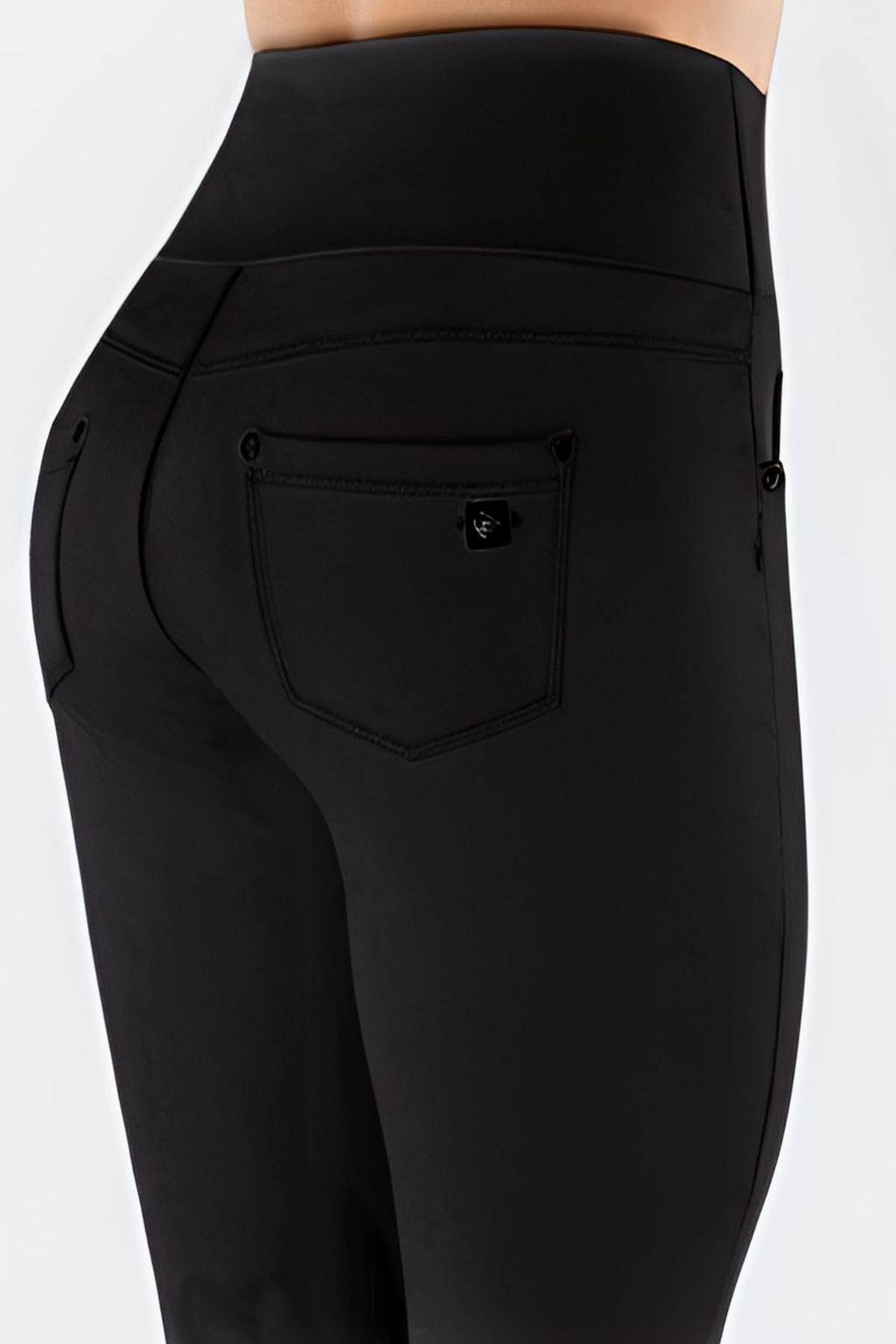 Freddy N.O.W black faux leather super high rise trousers with crossover waistband – view 5