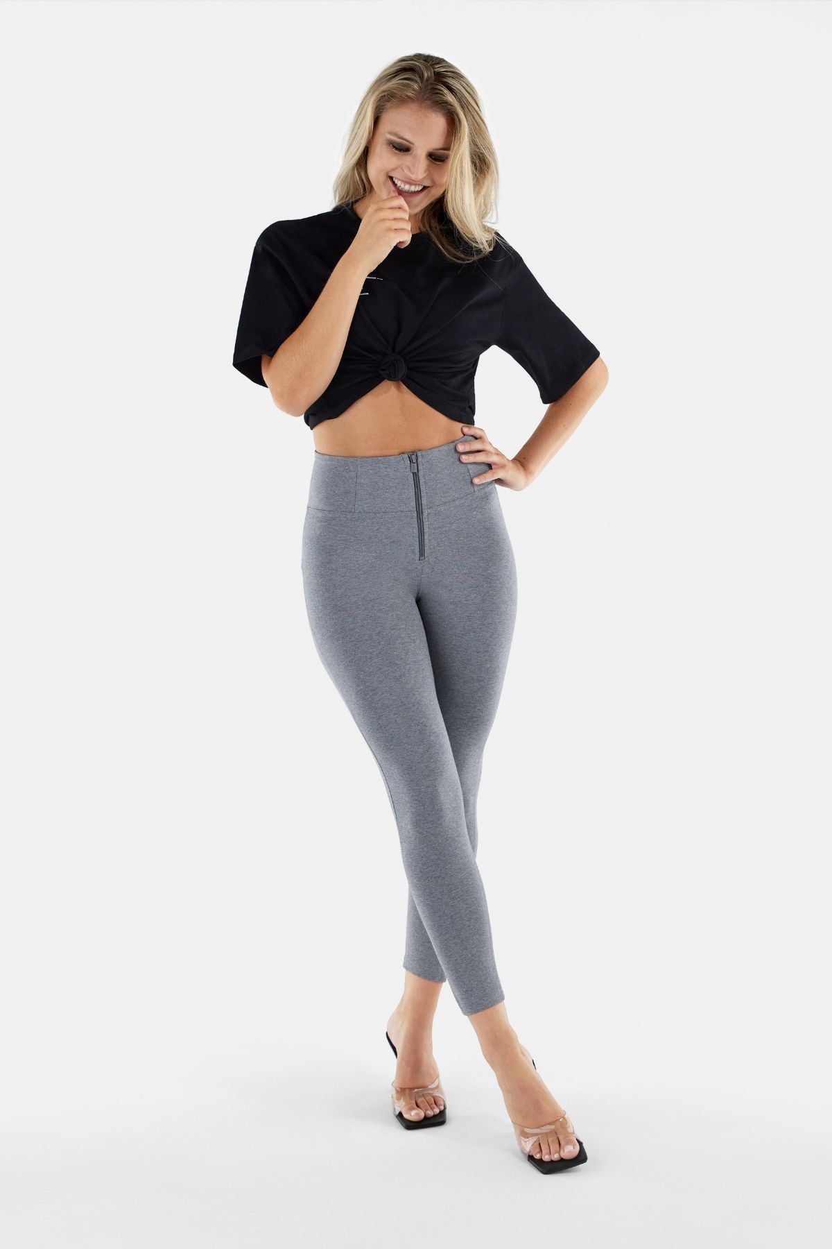 Melange Grey High Waist Ankle Length