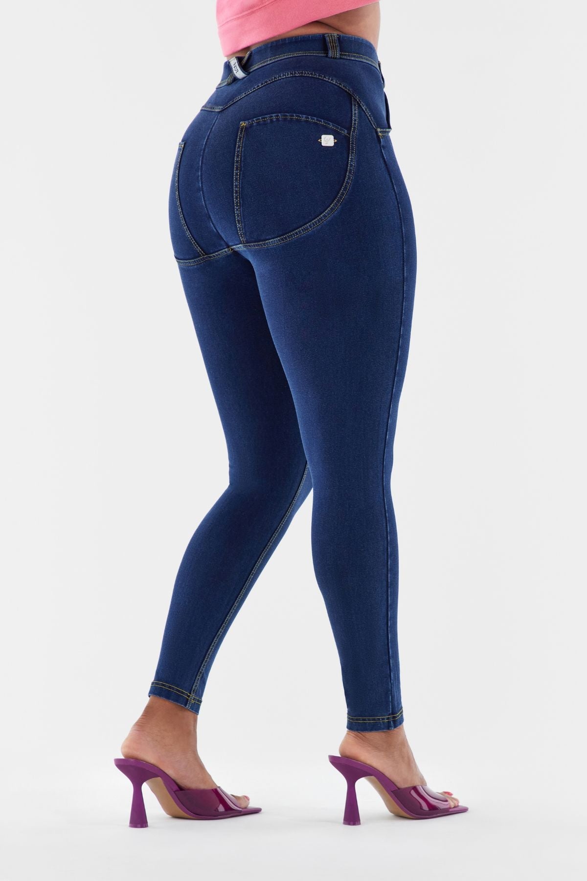 Freddy WR.UP® hourglass fit dark denim yellow stitch jeans – view 2
