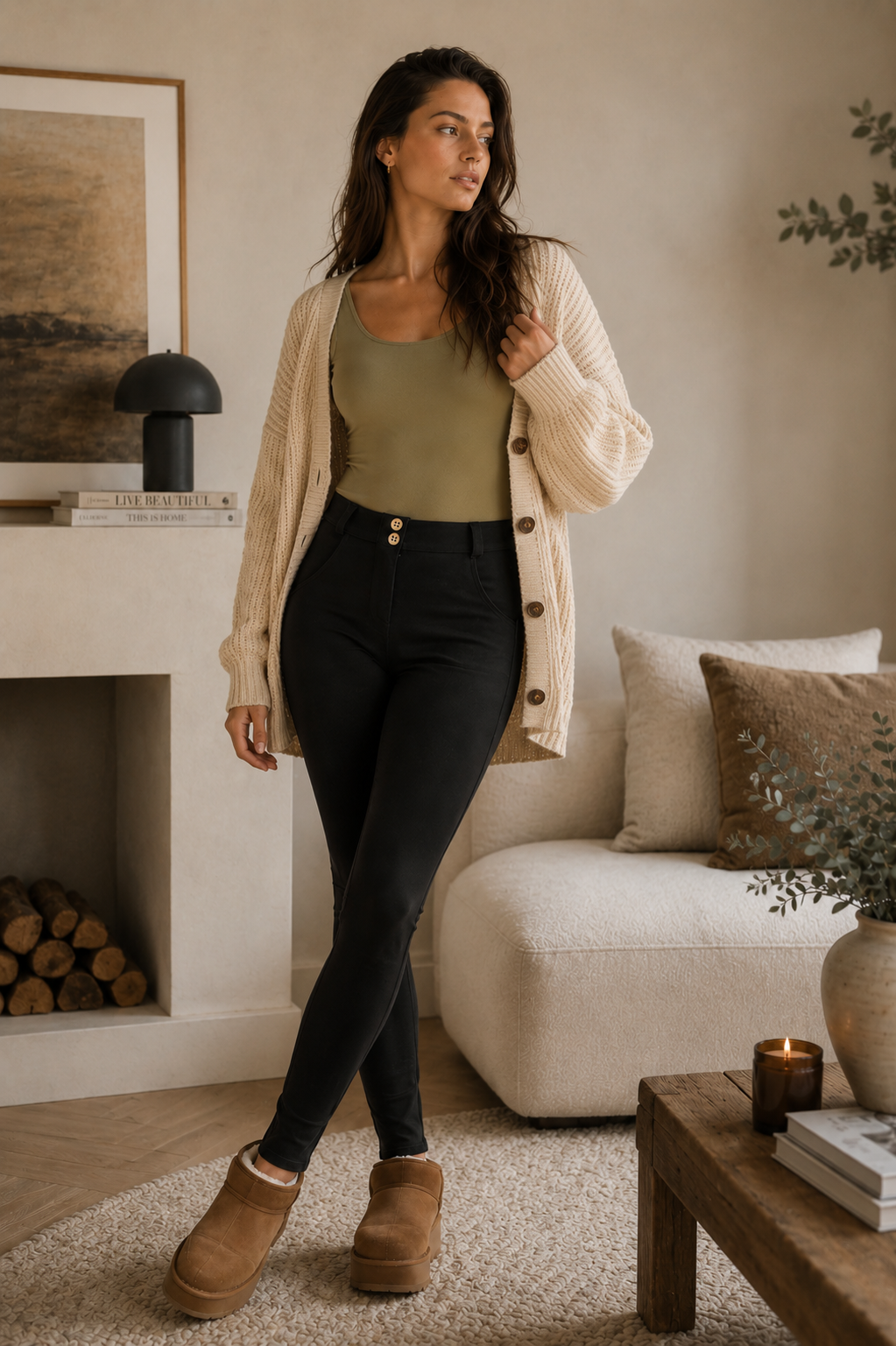 Freddy fleece lined DIWO black mid rise skinny trousers