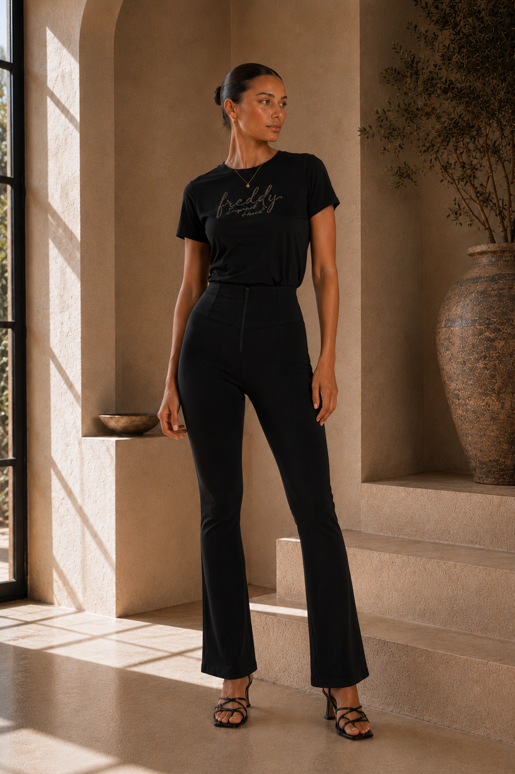 Black Cotton High Waist Relaxed Petite Cropped Bootcut