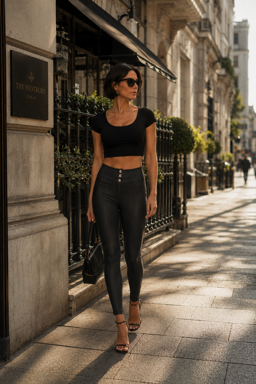 Freddy WR.UP® black faux leather 3 button high waist trousers