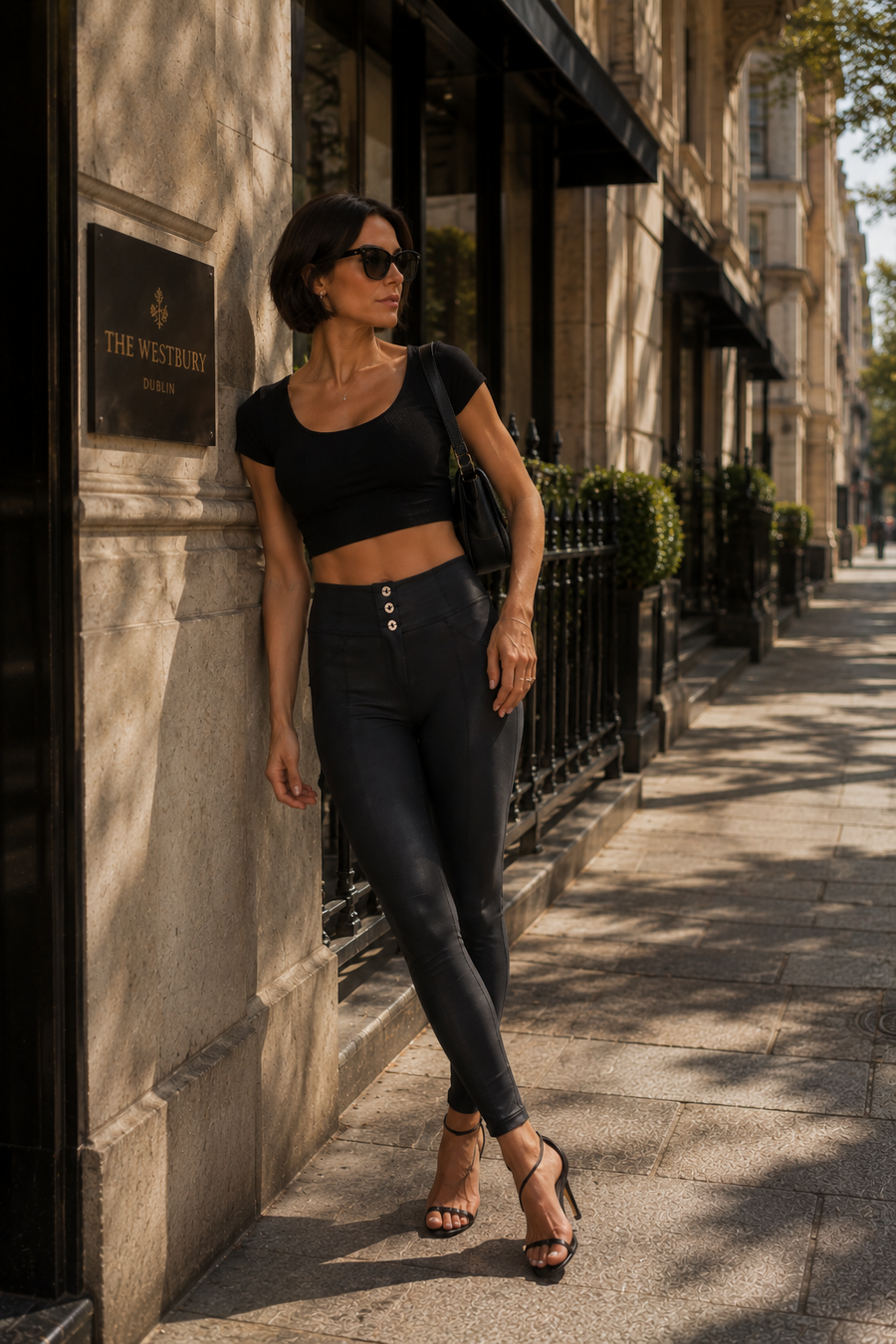 Faux Leather 3 Button High Waist Full Length