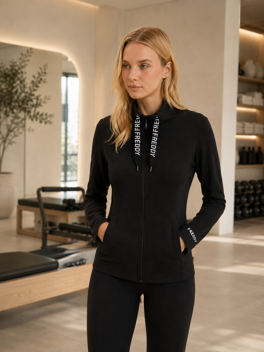 Black Zip Hoodie with Logo Drawstrings