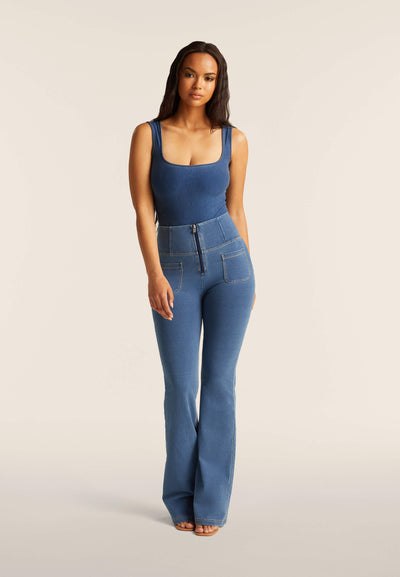 Light Denim Flares with Pockets High Waist
