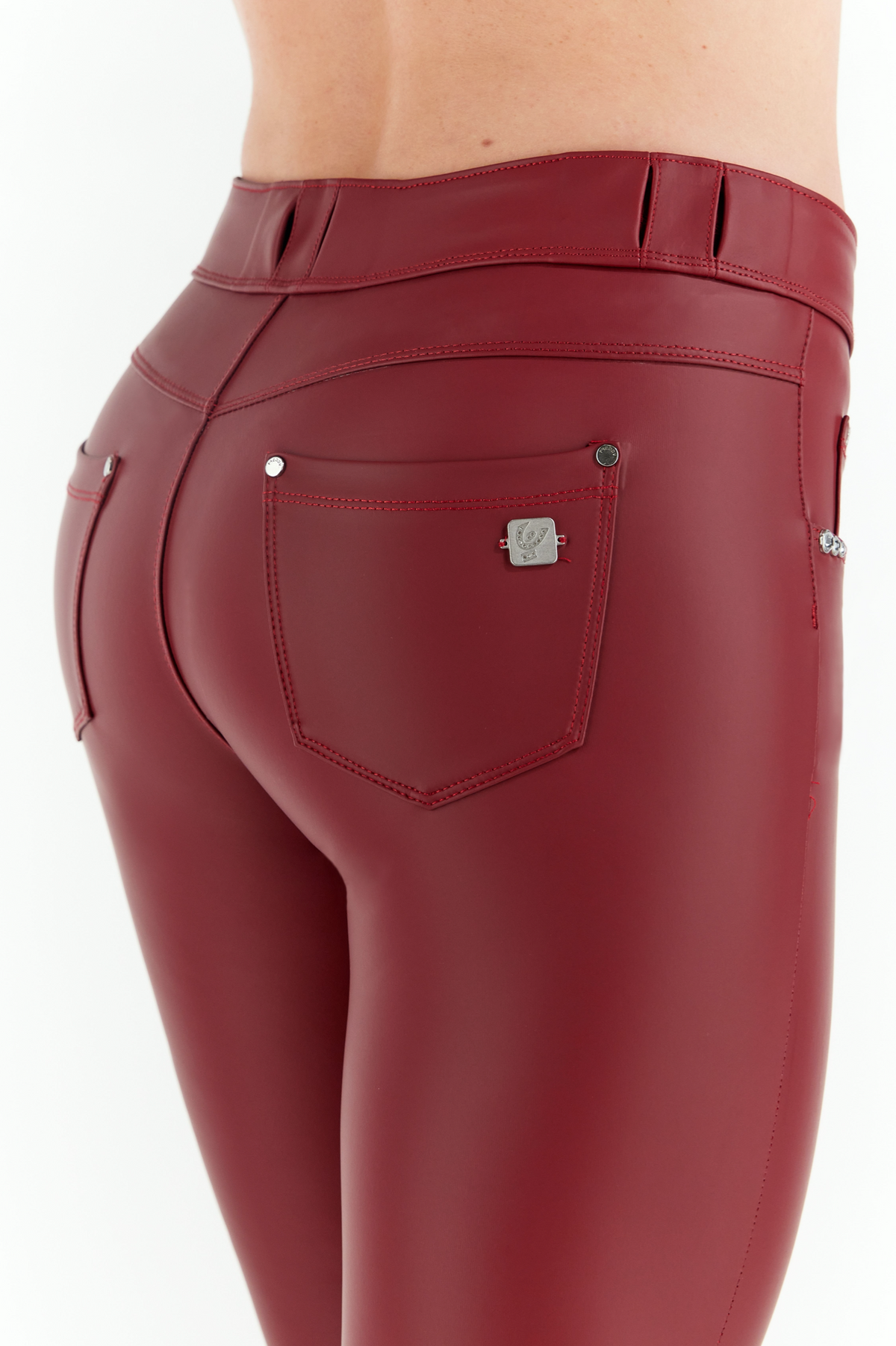 Freddy N.O.W red faux leather mid waist skinny trousers – view 2