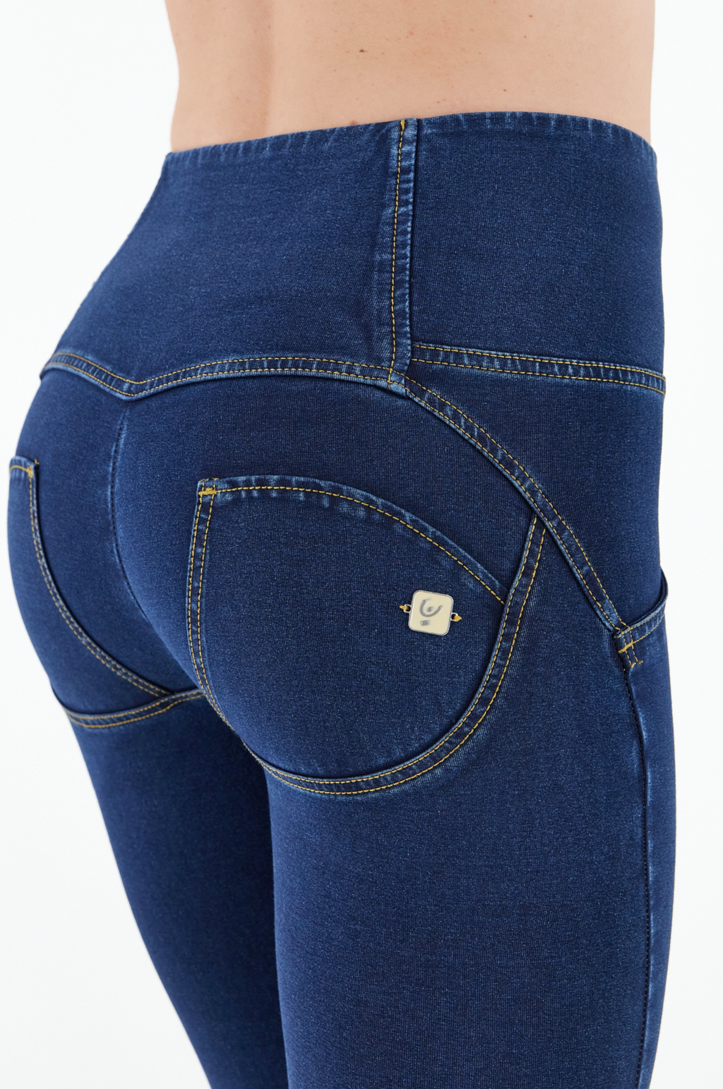 Freddy WR.UP® dark denim yellow stitch 3 button high waist ankle jeans – view 5