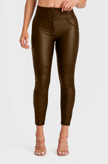 Brown Biker Faux Leather Super High Rise Ankle Length