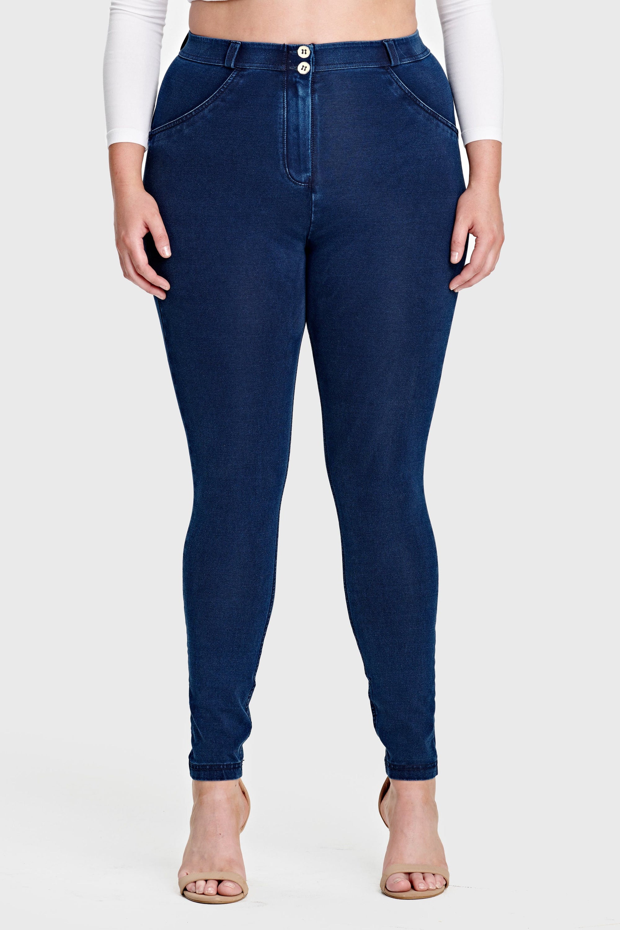 Curvy Dark Denim Blue Stitch Mid Rise Ankle Length