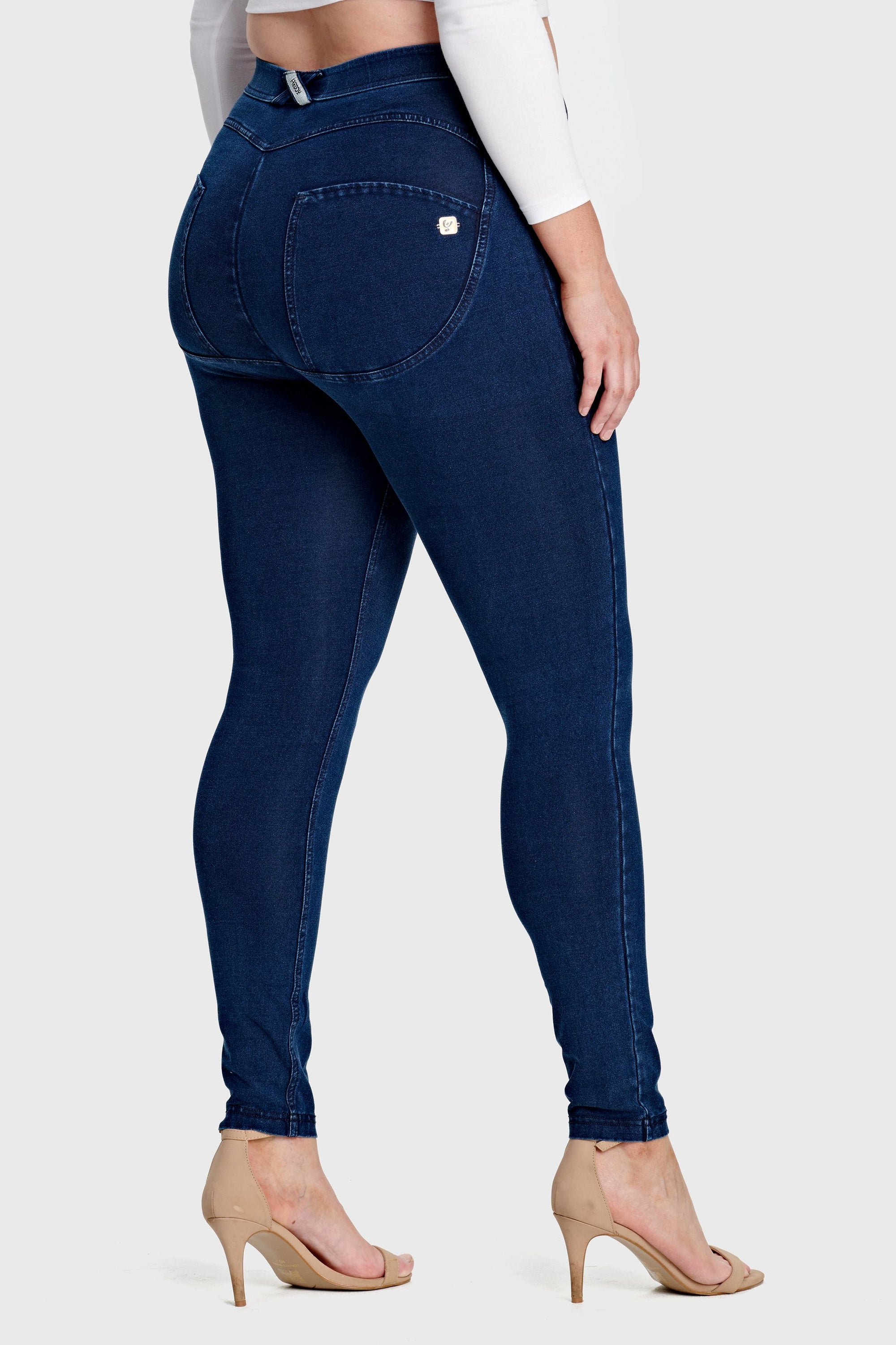 Curvy Dark Denim Blue Stitch Mid Rise Ankle Length