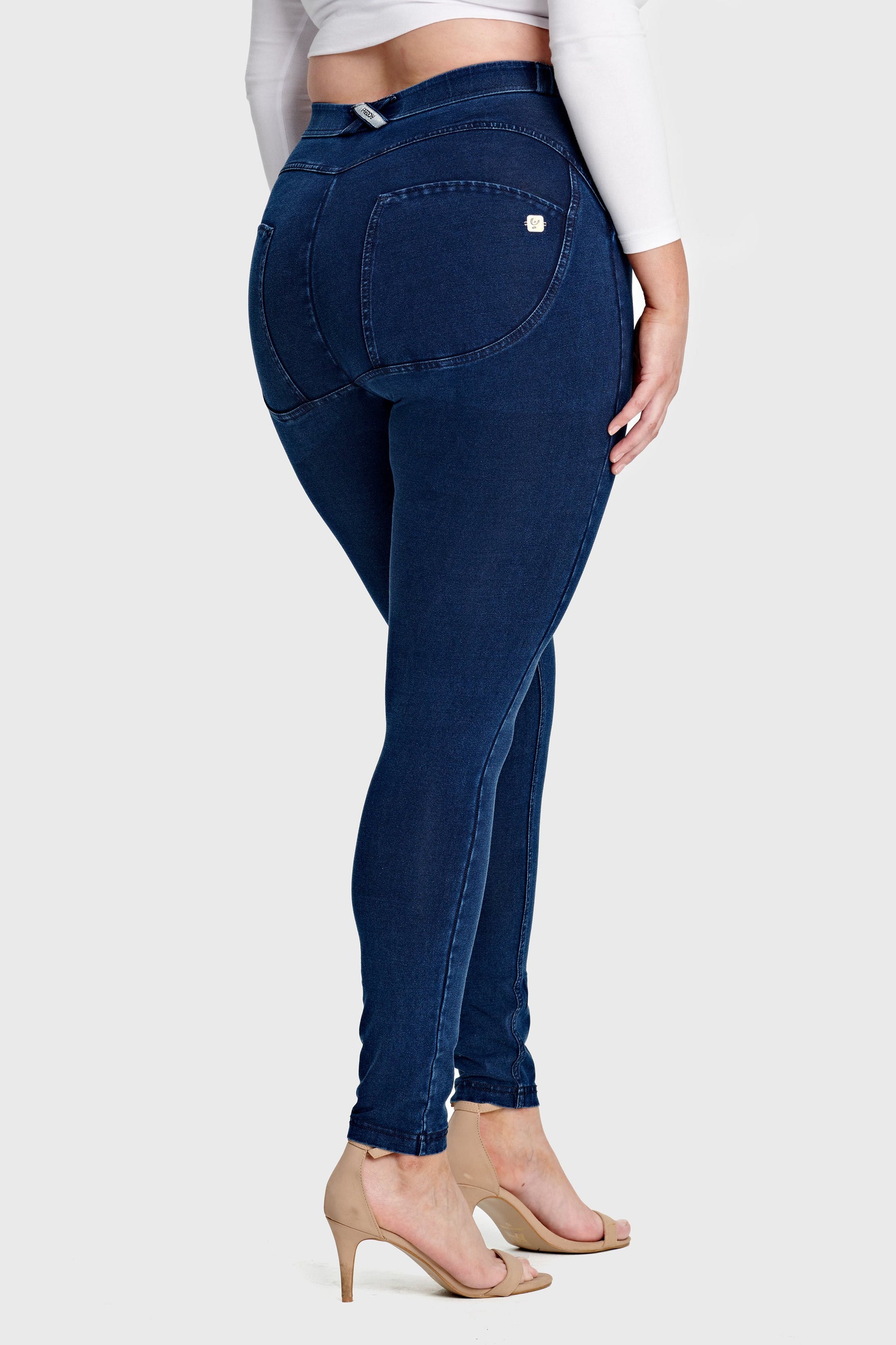 Curvy Dark Denim Blue Stitch Mid Rise Ankle Length