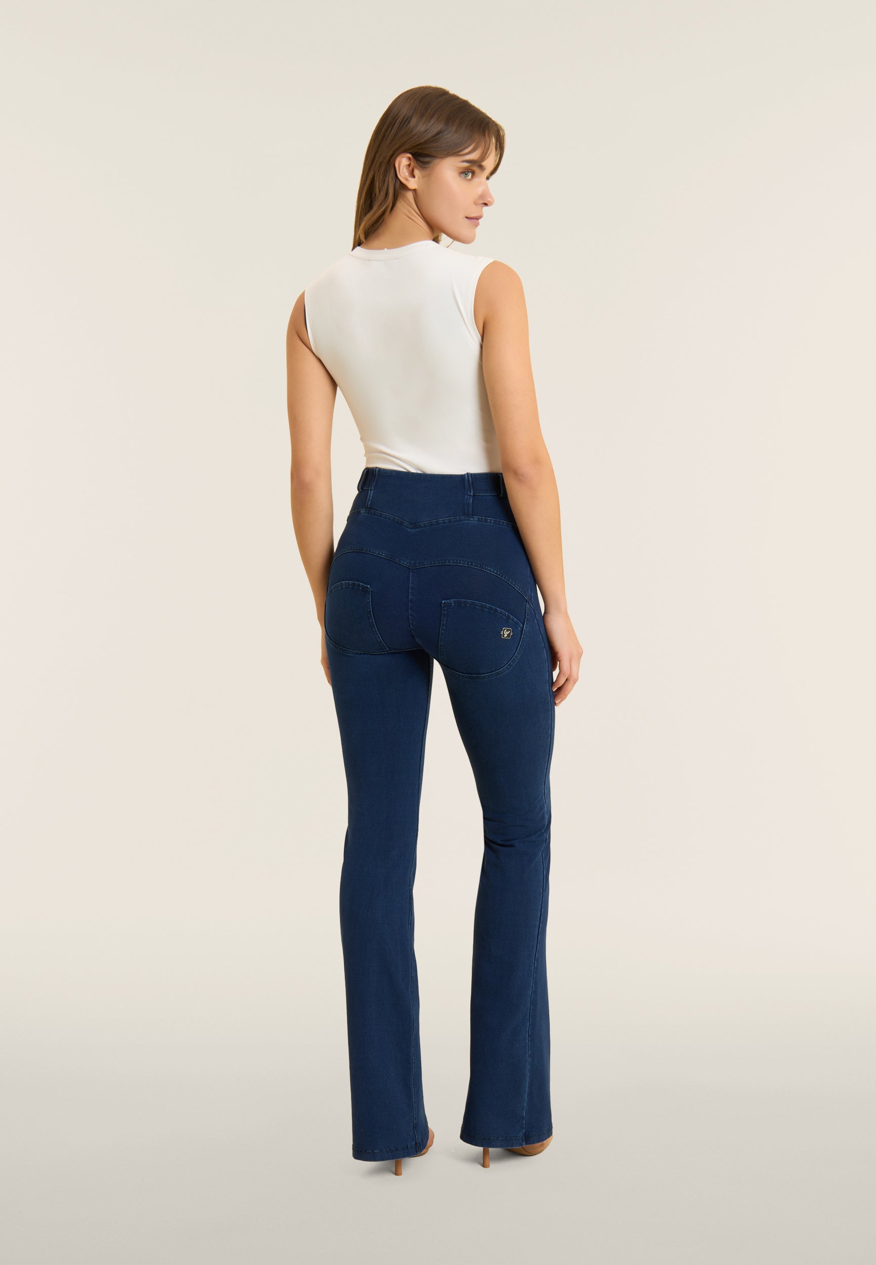 Lace Up Detail Denim High Waist Flares