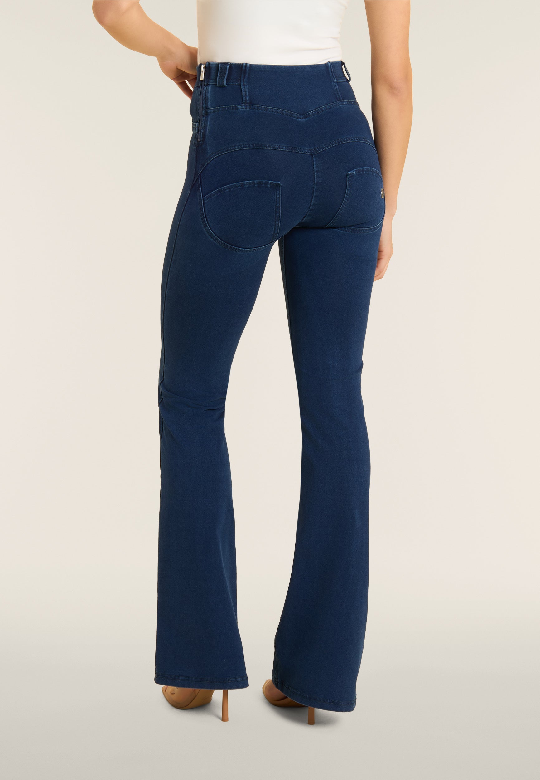 Lace Up Detail Denim High Waist Flares