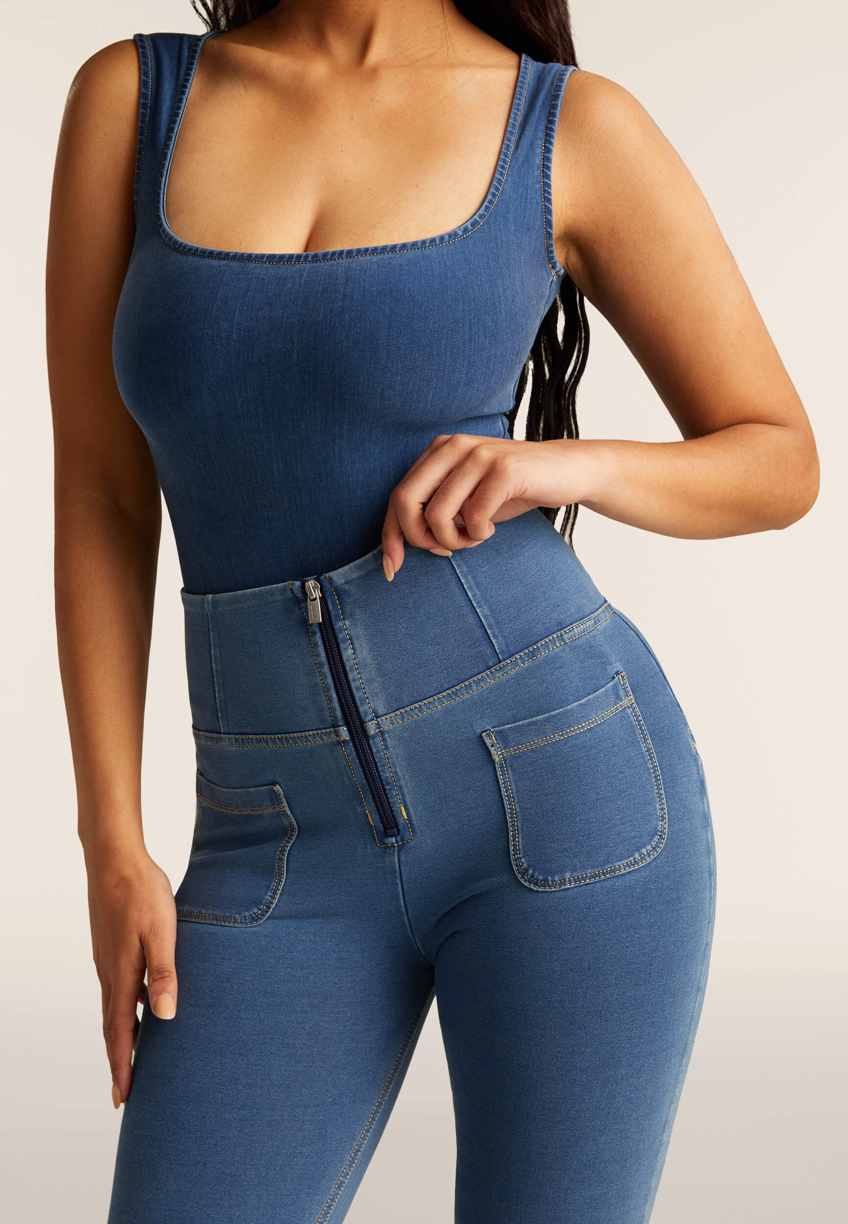 Light Denim Flares with Pockets High Waist