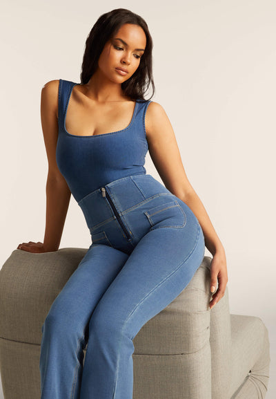 Light Denim Flares with Pockets High Waist