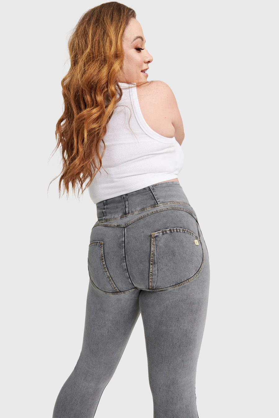 Grey Denim Curvy High Waist Ankle Length