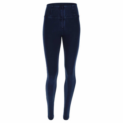 Dark Denim Blue Stitch High Waist Ankle Length