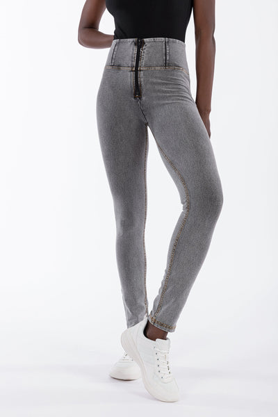 Grey Denim High Waist Ankle Length