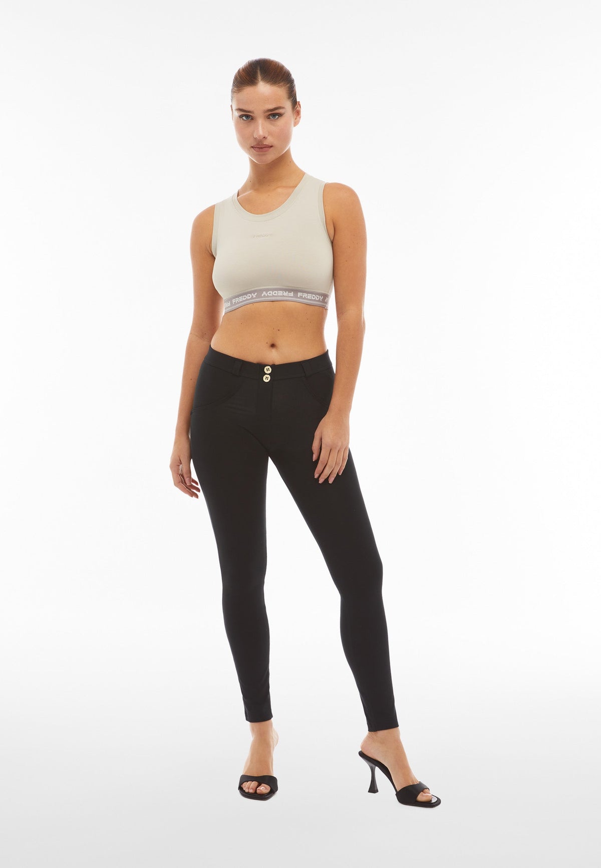 Freddy WR.UP® black cotton mid rise full length trousers – view 4