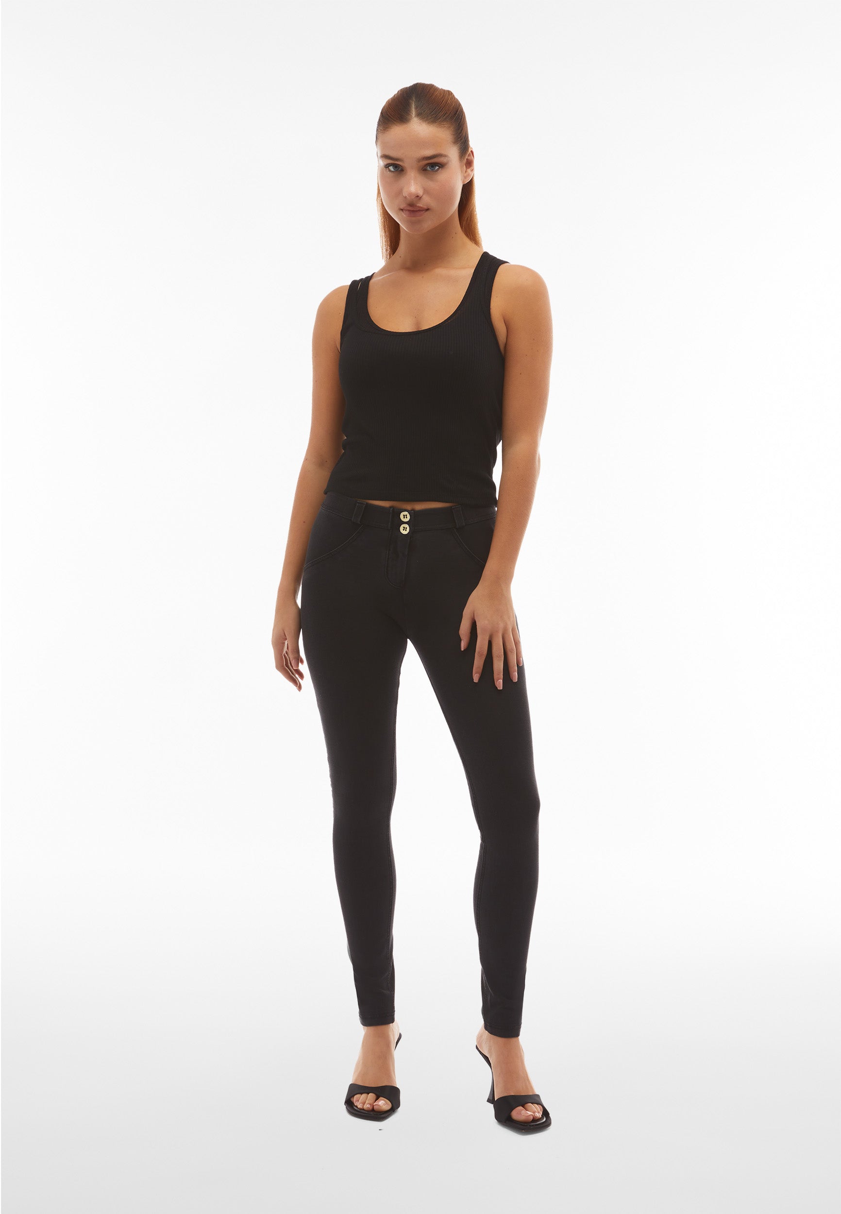 Black Denim Black Stitch Mid Rise Ankle Length