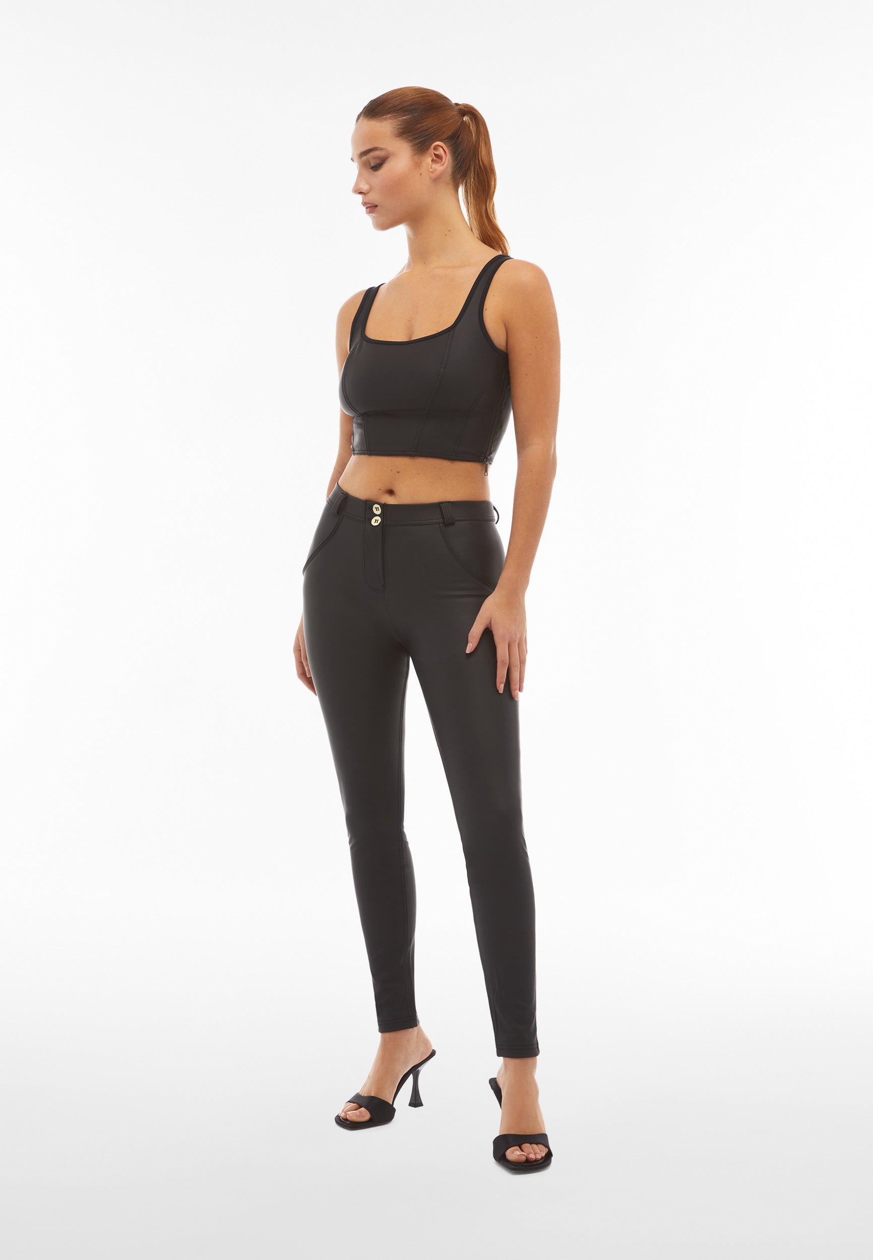 Faux Leather Mid Rise Full Length