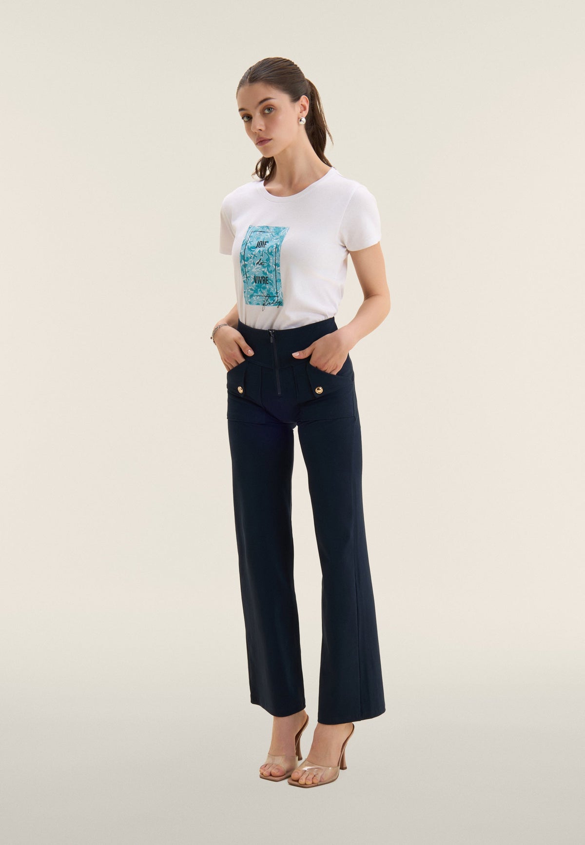 Freddy WR.UP® navy cotton high waist cropped wide leg trousers – view 5