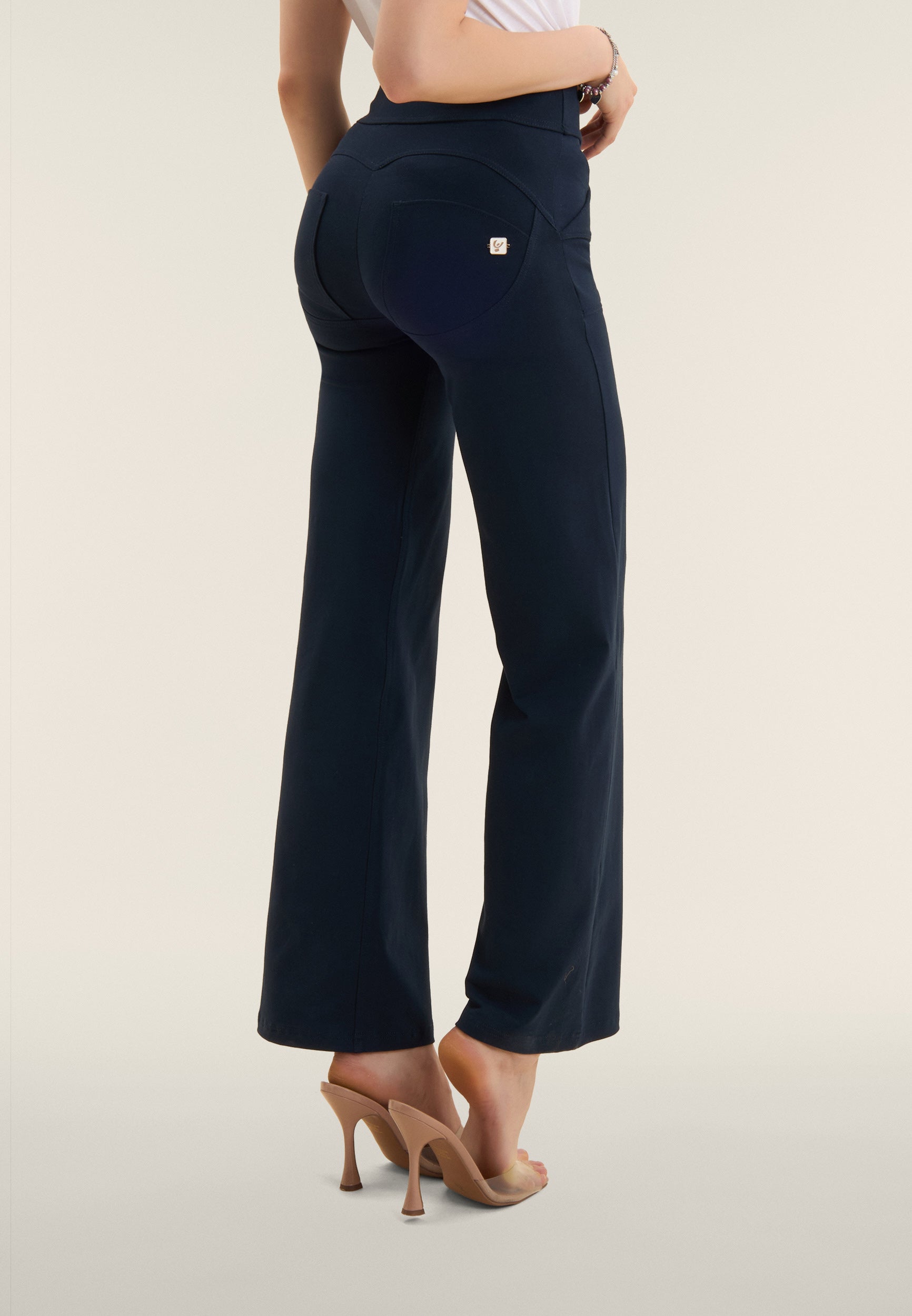 Navy Cotton High Waist Cropped Wide Leg Bootcut
