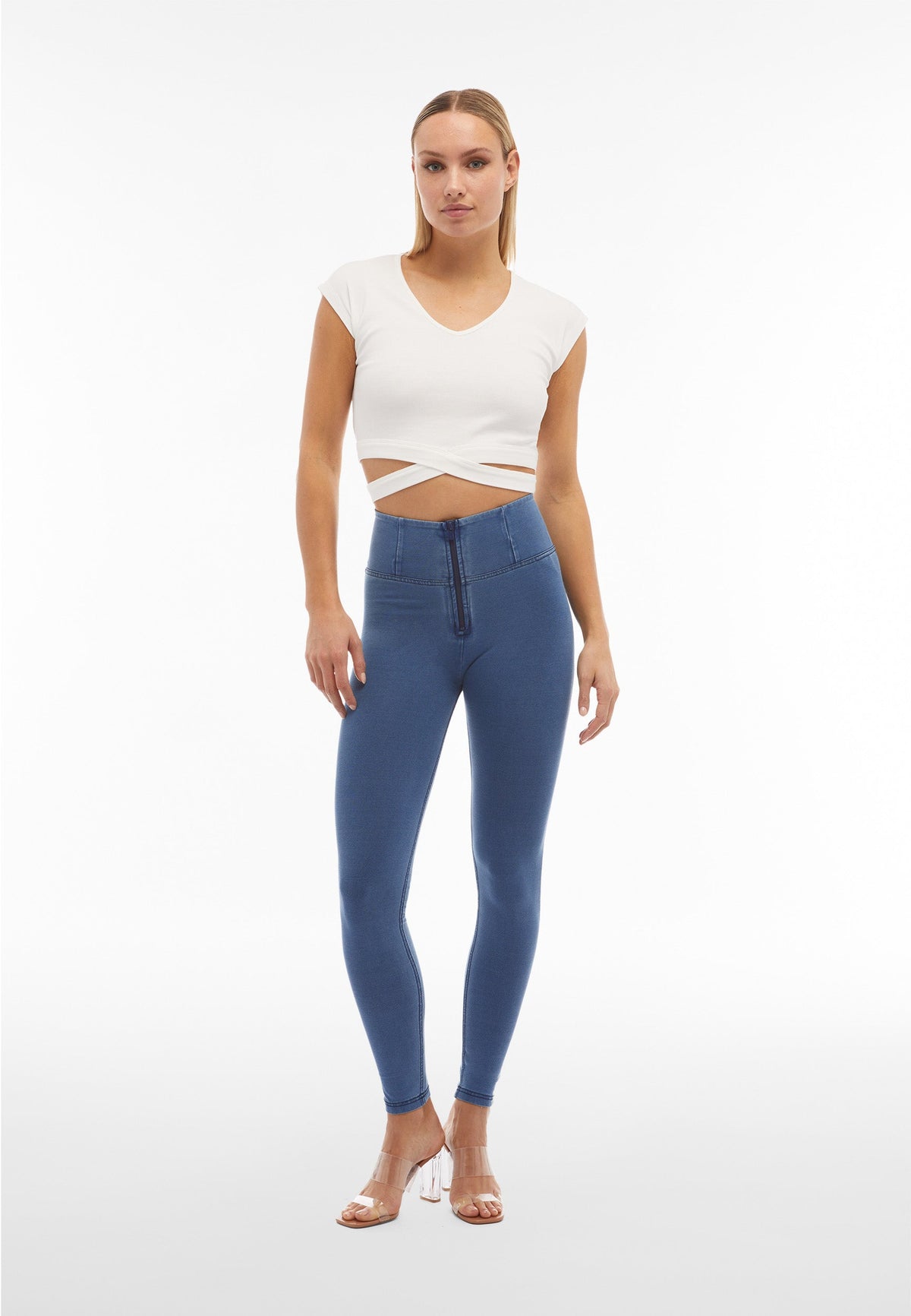 Freddy WR.UP® light denim blue stitch high rise jeans – view 2