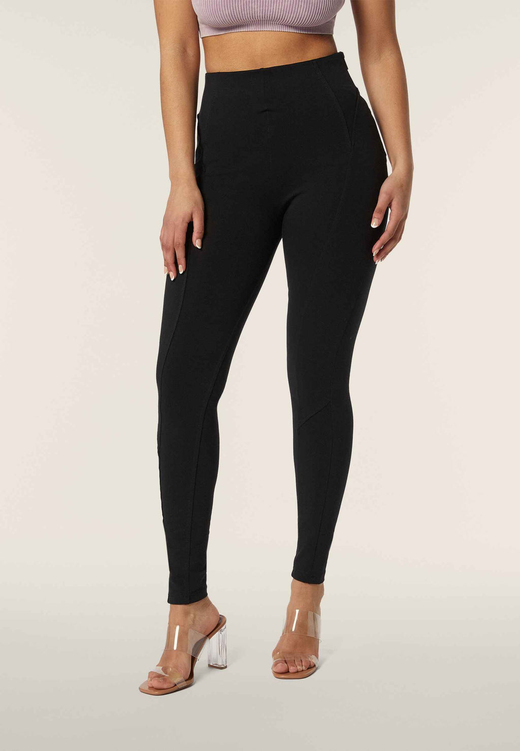 Freddy black cotton high rise trousers with side zip detail – view 6