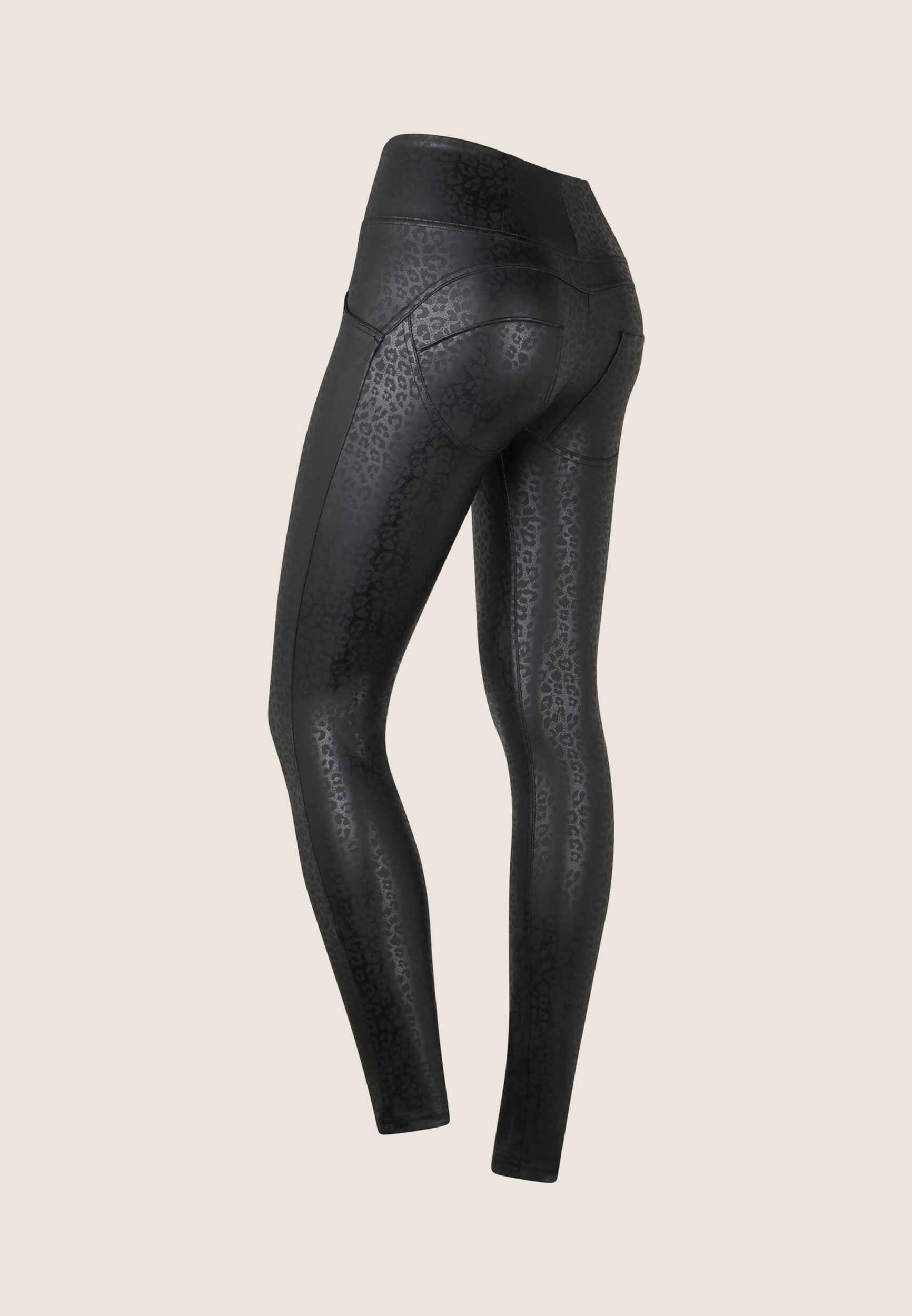 Leopard Print Black Faux Leather High Waist Full Length