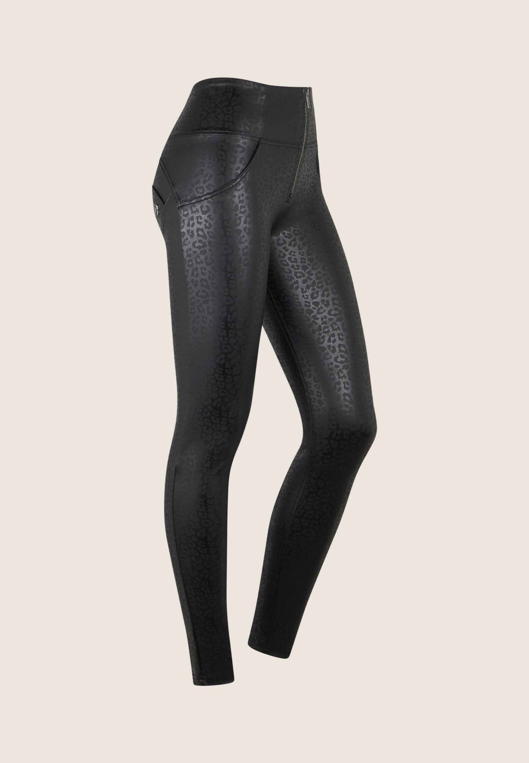 Leopard Print Black Faux Leather High Waist Full Length