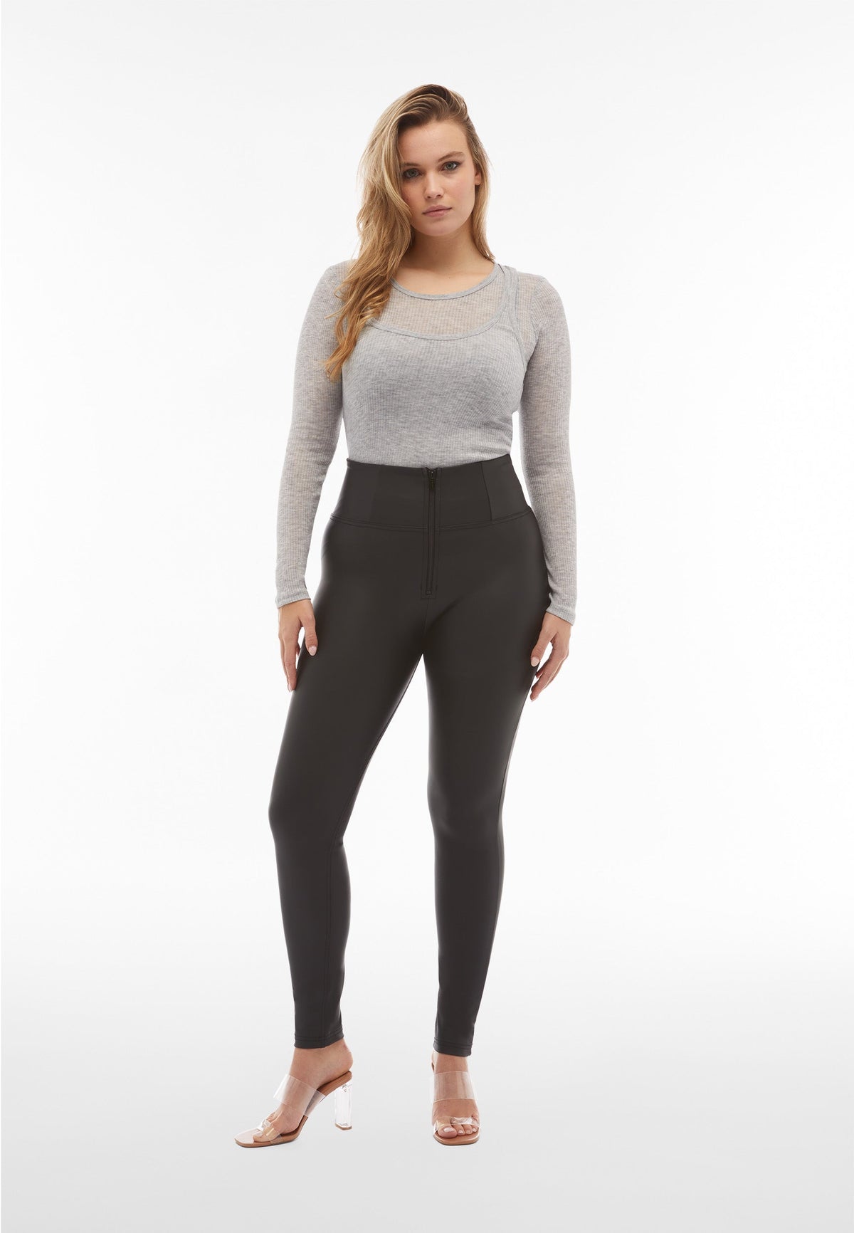 Freddy WR.UP® black faux leather super high waist trousers – view 7