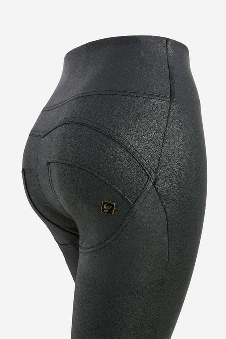 Black Snake Effect Faux Leather Super High Waist Full Length