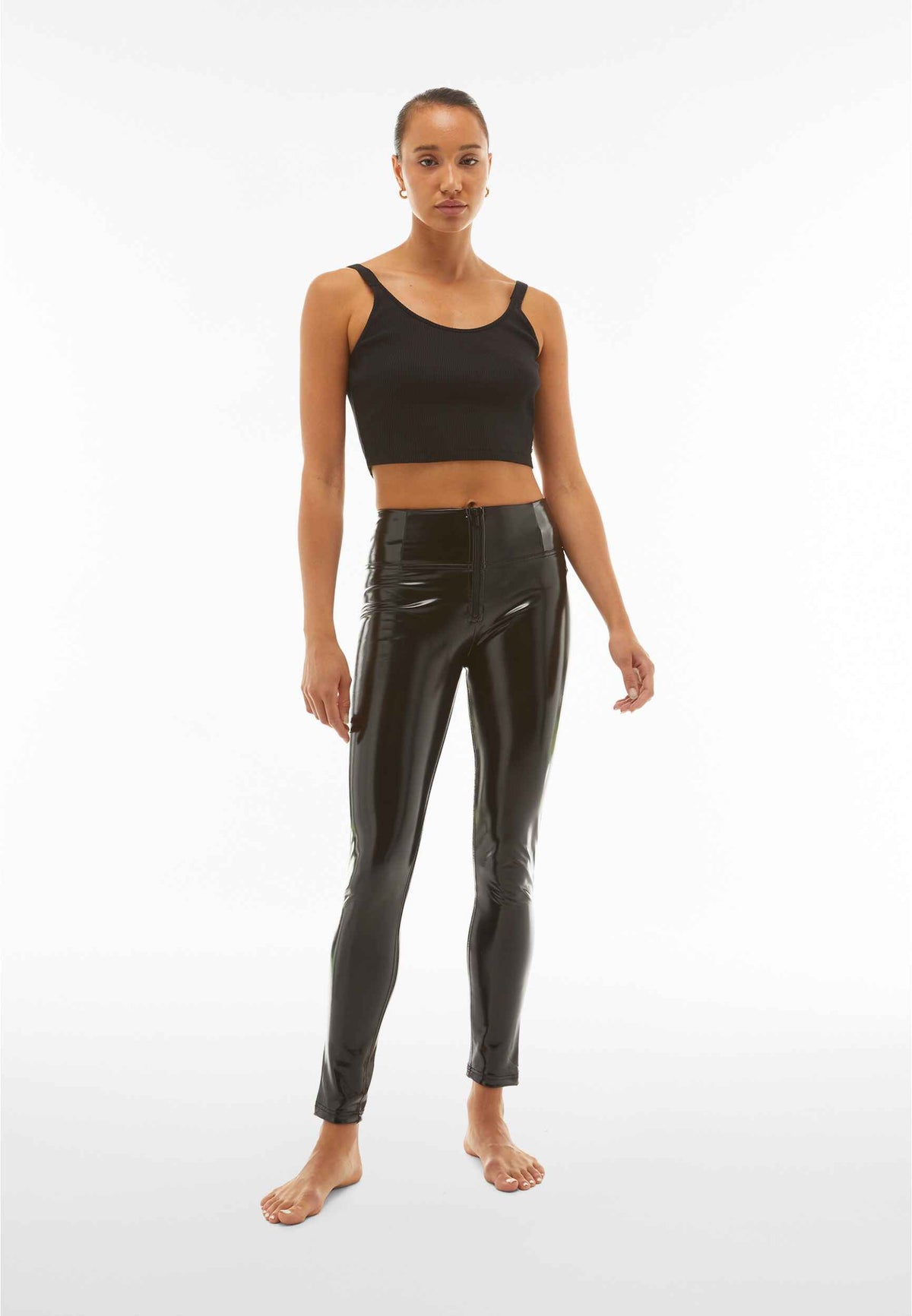 Freddy black latex high shine high rise trousers – view 5