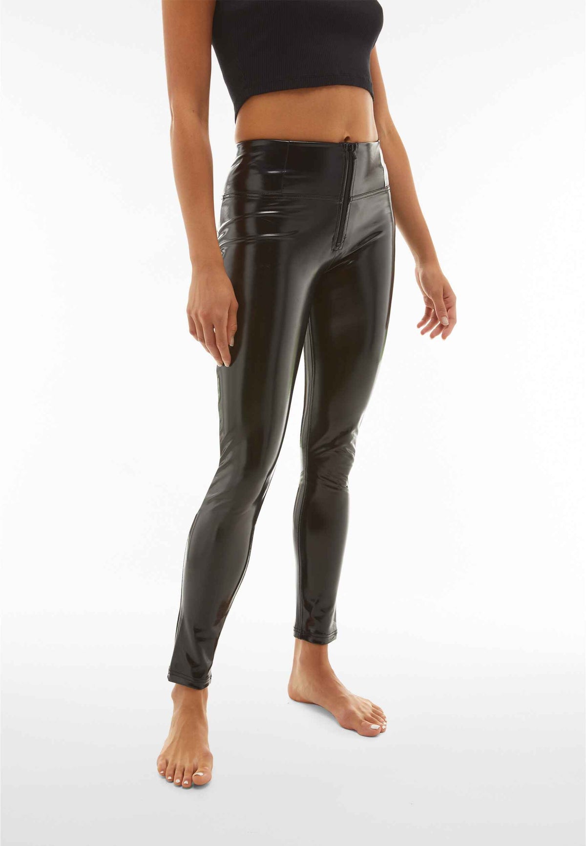 Freddy black latex high shine high rise trousers – view 7