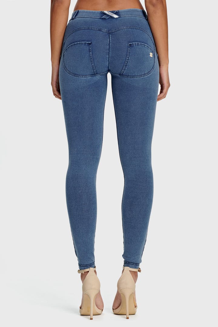 Light Denim Blue Stitch Mid Rise Full Length