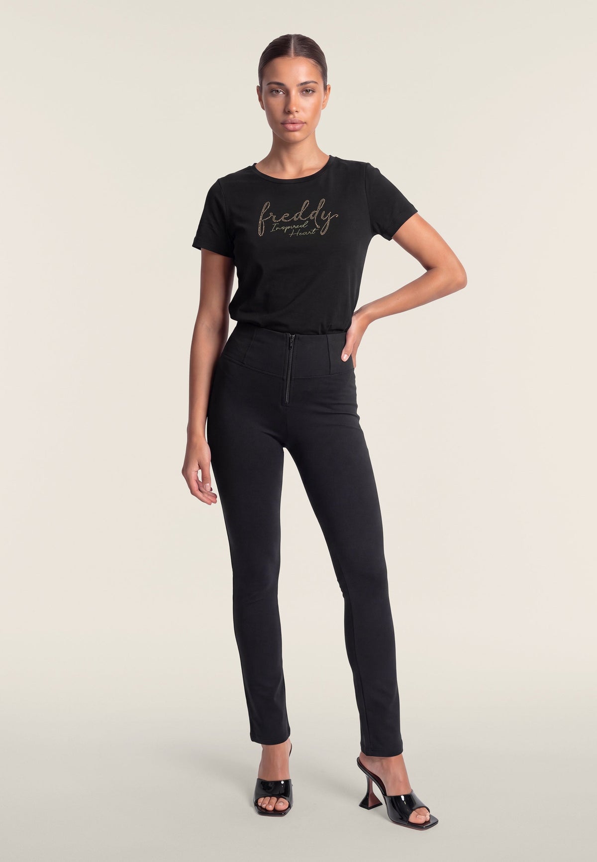 Freddy WR.UP® black high waist petite cropped bootcut trousers – view 2