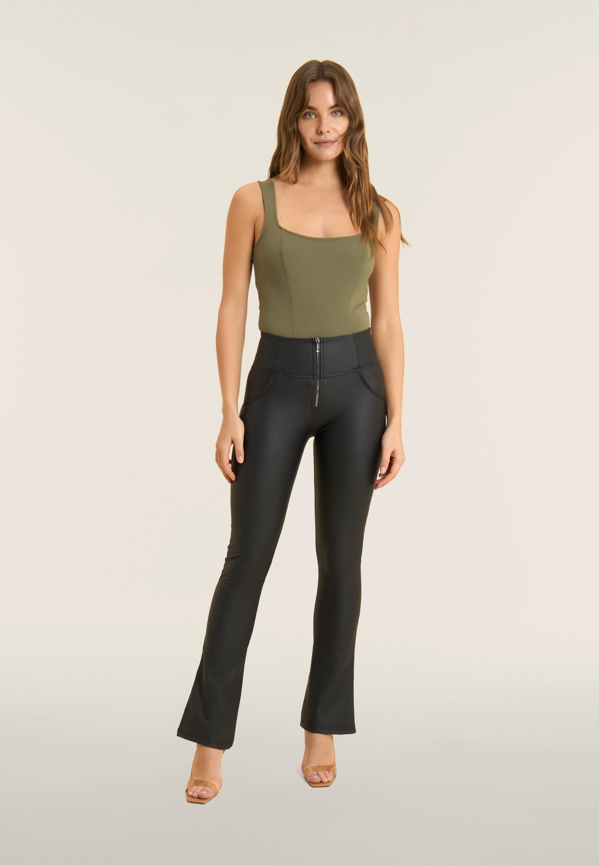 Freddy WR.UP® black faux leather high rise mini flare trousers – view 2